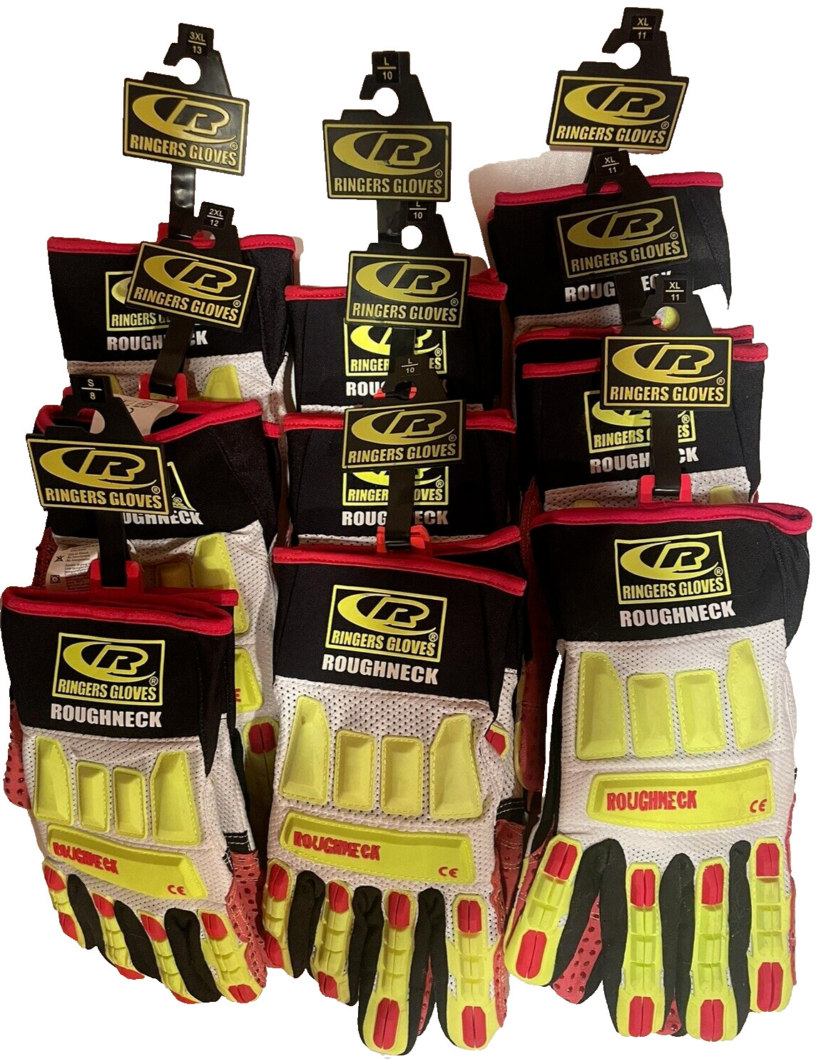 9 Pairs Total RINGERS ROUGHNECK 268 Vented Gloves 1xS +3xL +3xXL +1xXXL +1xXXXL
