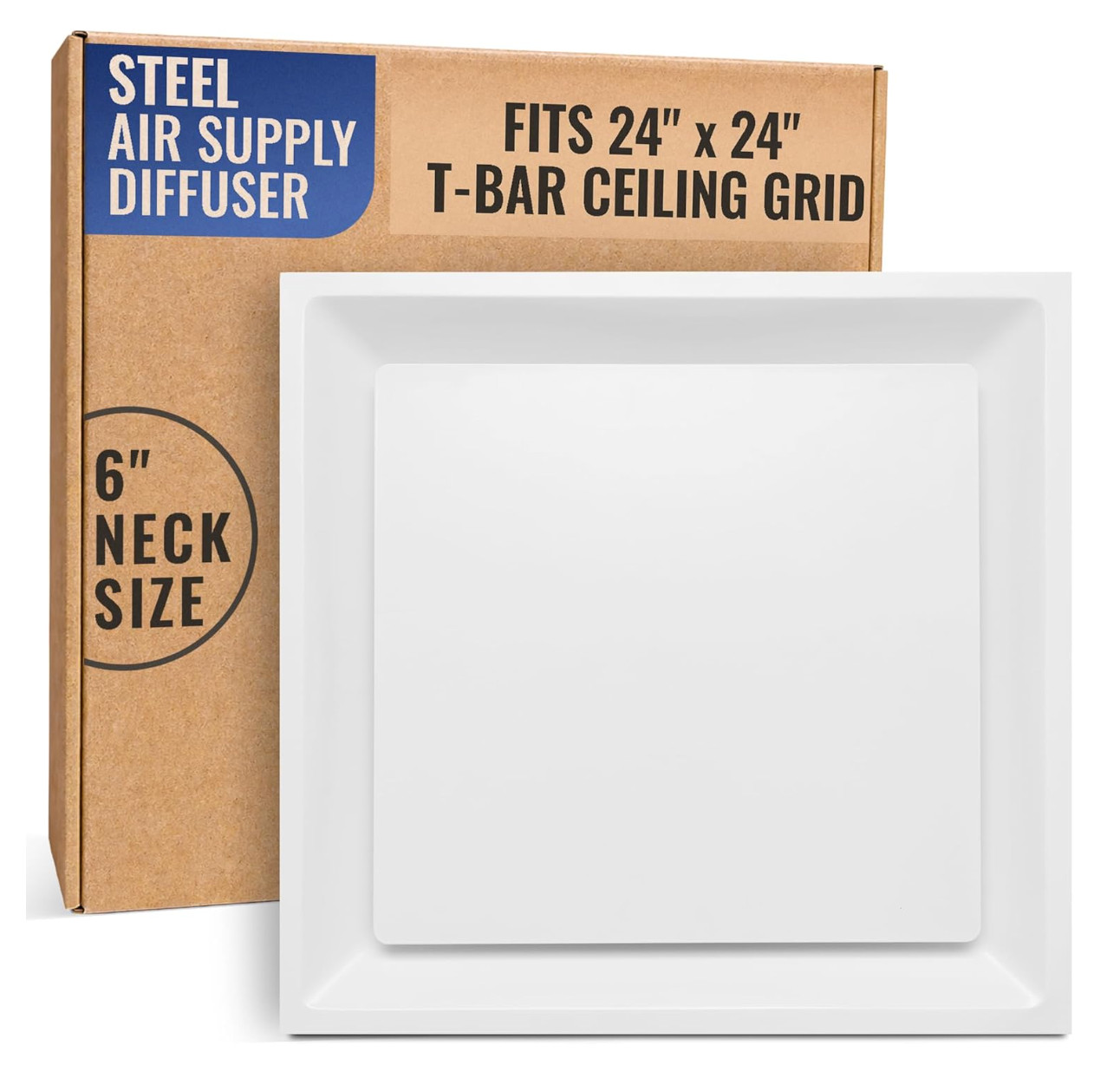 *DMGED* 24″ x 24″ Steel T-Bar Drop Ceiling Lay in Air Supply Diffuser w/ 6″ Neck