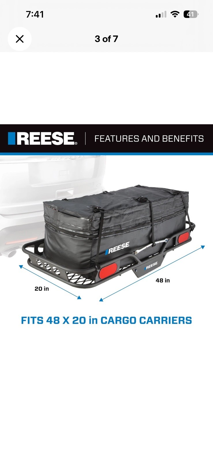 Reese 1044000 Olympia Hitch Mount Expandable Cargo Carrier Bag 48 Inch X 19