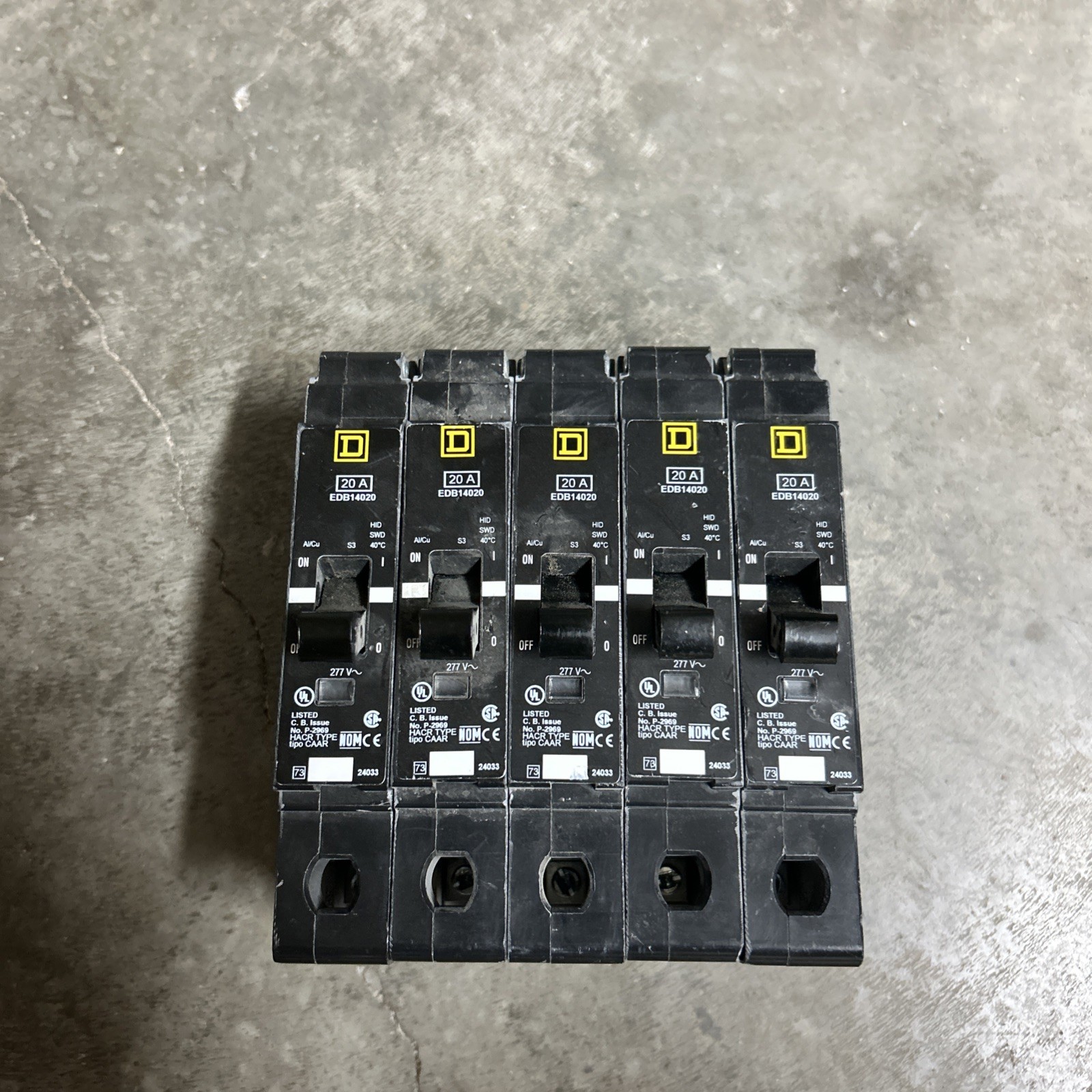 Square D EDB14020 20A 120-277V 1P Bolt On Breaker Lot