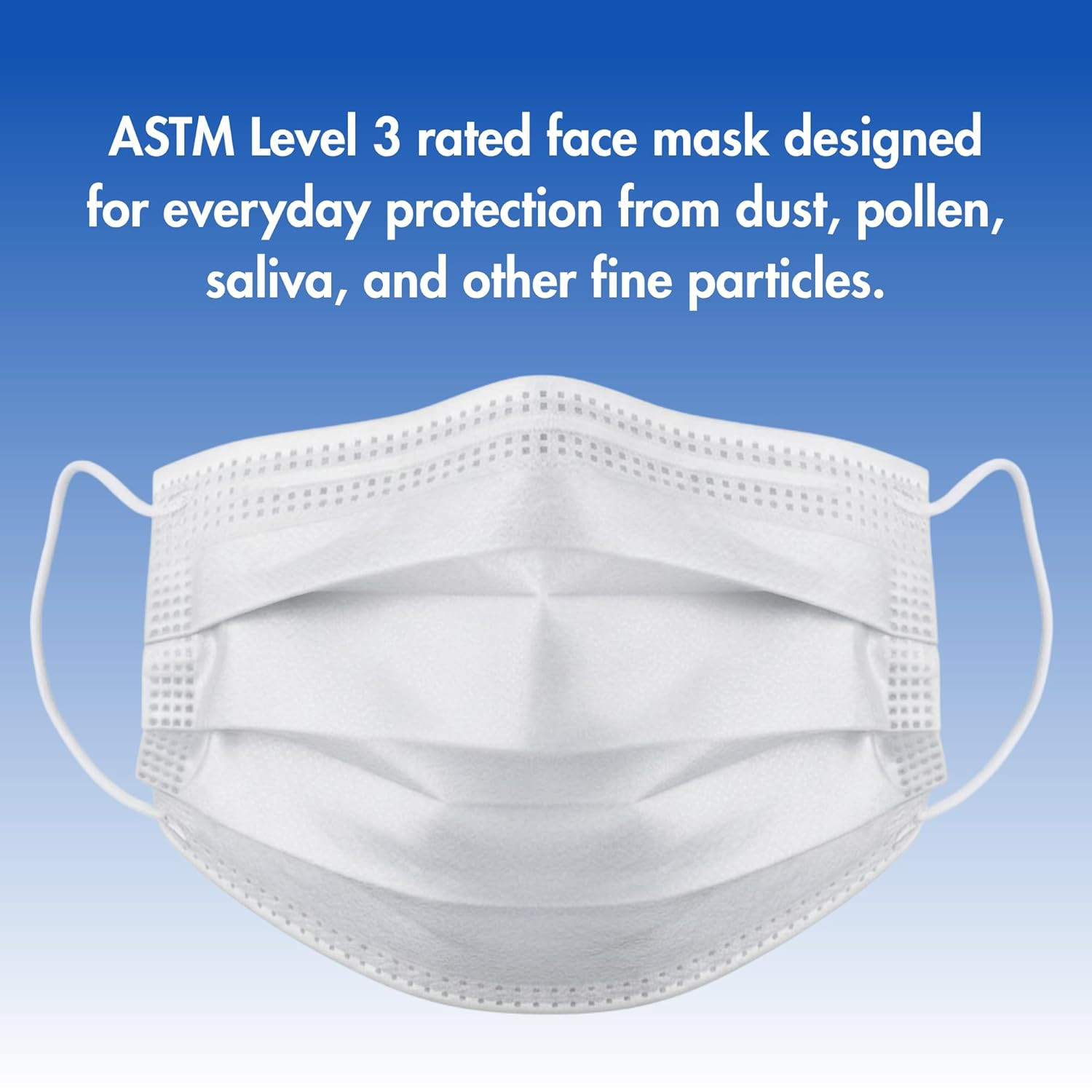 Criterion ASTM Level 3 Disposable Face Mask – White, 3-Ply, Fluid Resistant, Lat