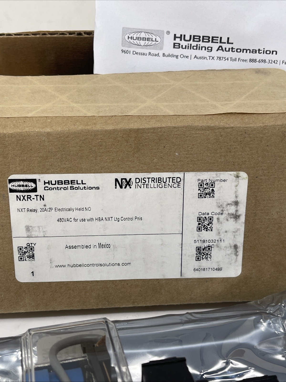 Hubbell NX NXR-TN NXT Relay, 20A/2P Electrically Held for HBA NXT Control Panels