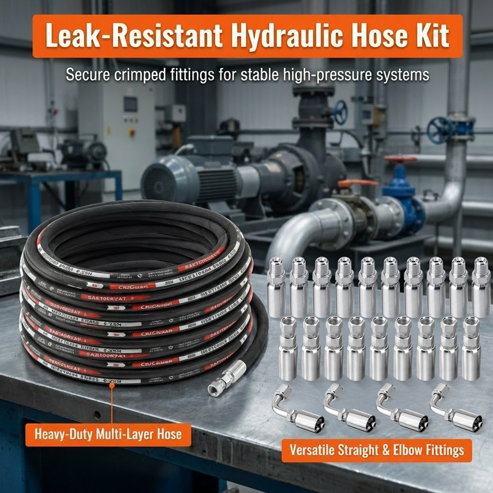 100FT 1/4″ Hydraulic Hose & 24 Fittings (JIC Female & NPTF Male & JIC Female 90°