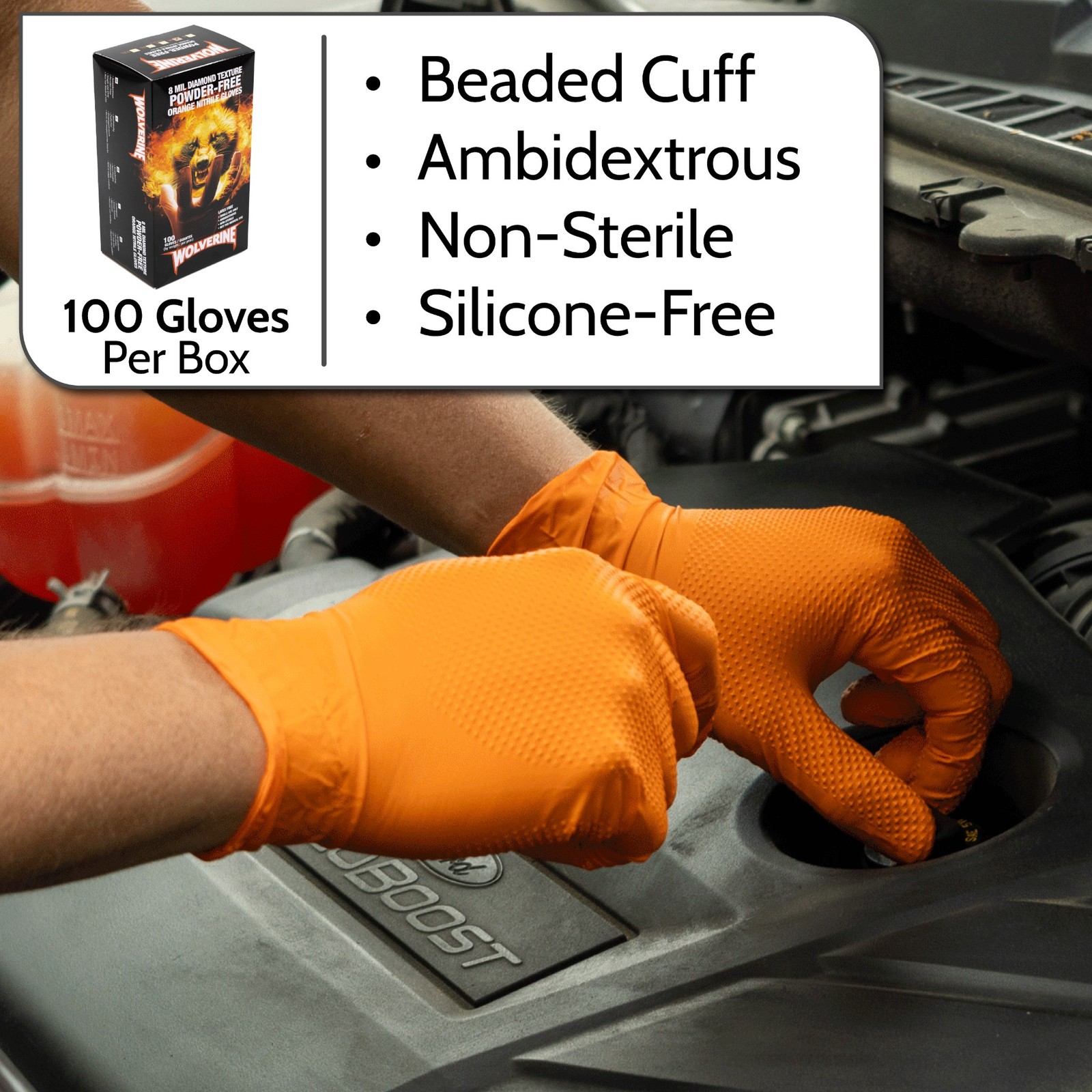 Wolverine X-Large Orange Nitrile Gloves Raised Diamond Texture, 8 Mil, 1000 Pcs