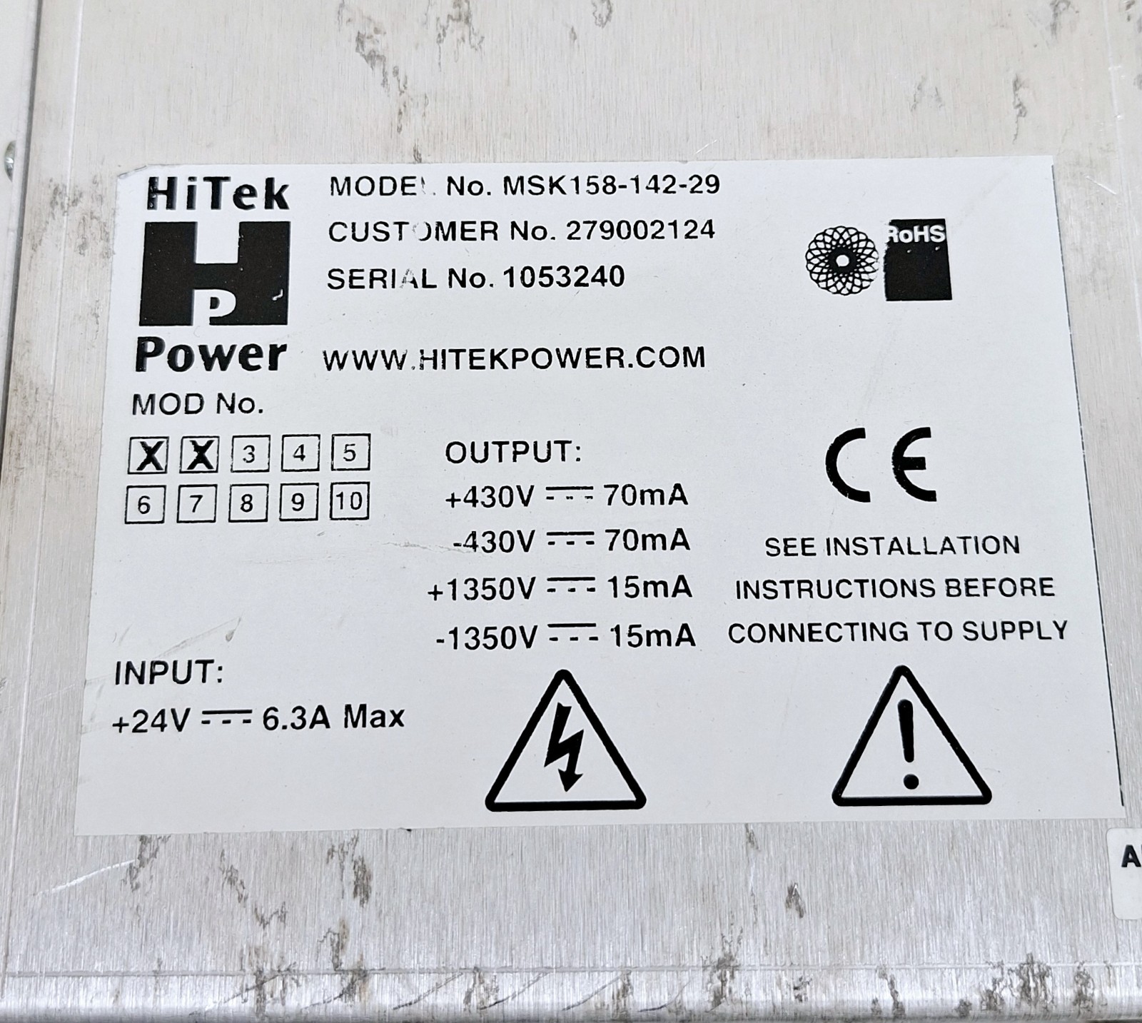 Waters Micromass MSK158-142-29 Hitek Power Supply