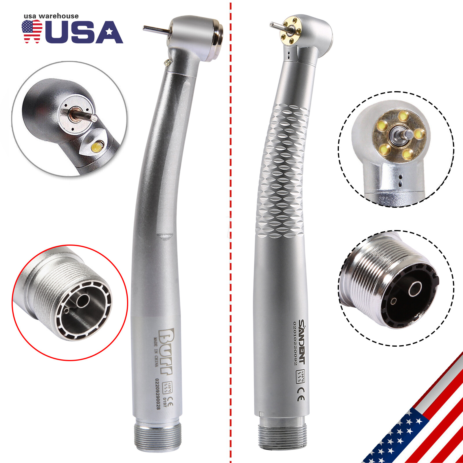 Dental High Speed LED E-generator Handpiece 1/5Lights Push Button 2Hole/4Hole ty