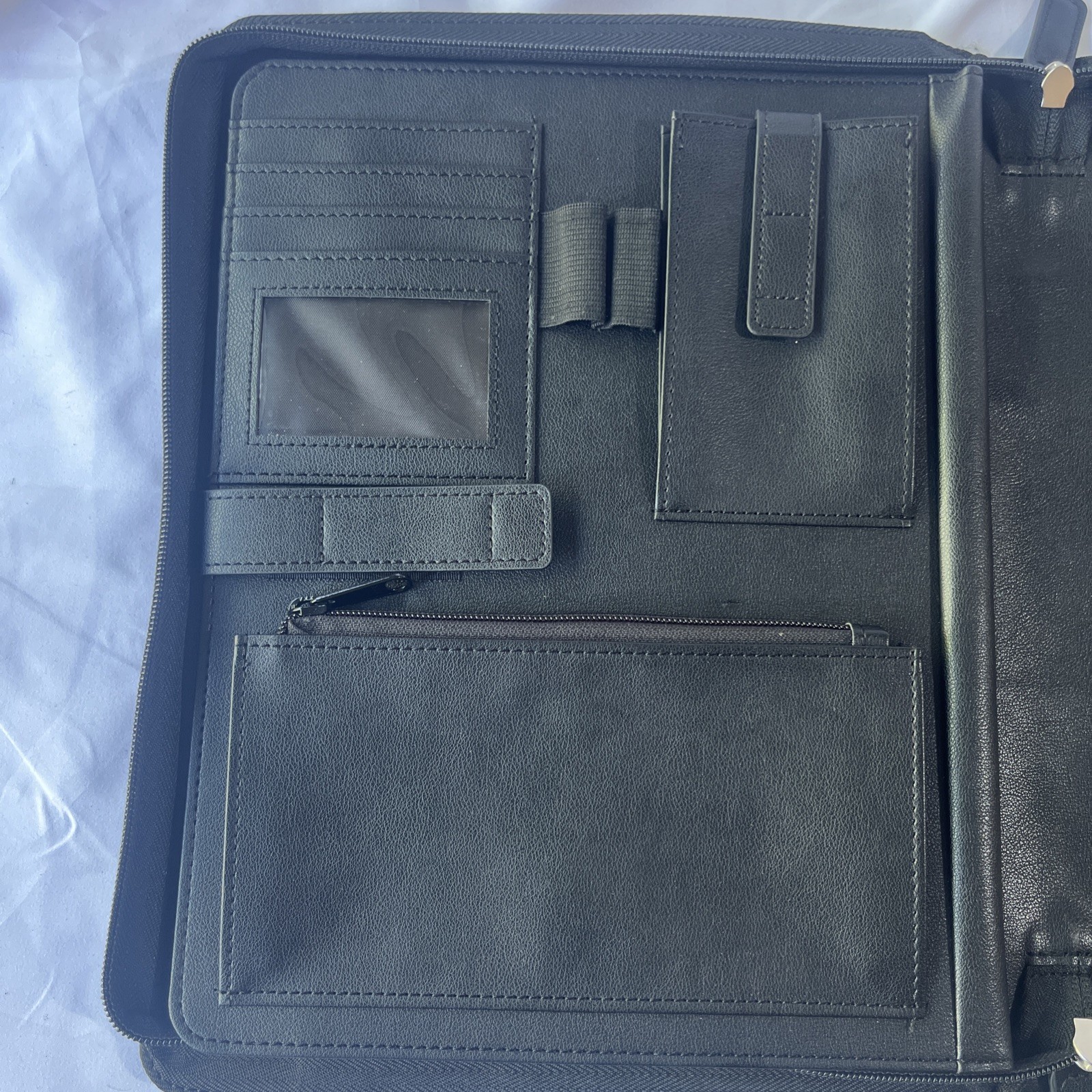 POPRUN Portfolio Binder with Zipper, Leather Padfolio Document Organizer with St