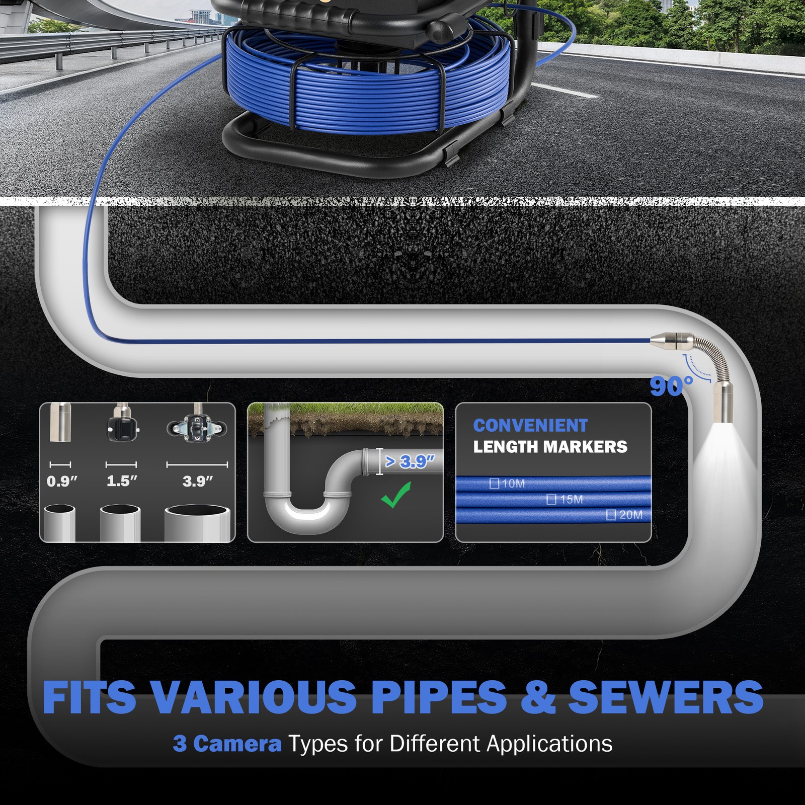 4.3 in. Sewer Inspection Camera w 164FT/50M Cable Plumbing Camera for Sewer Pipe