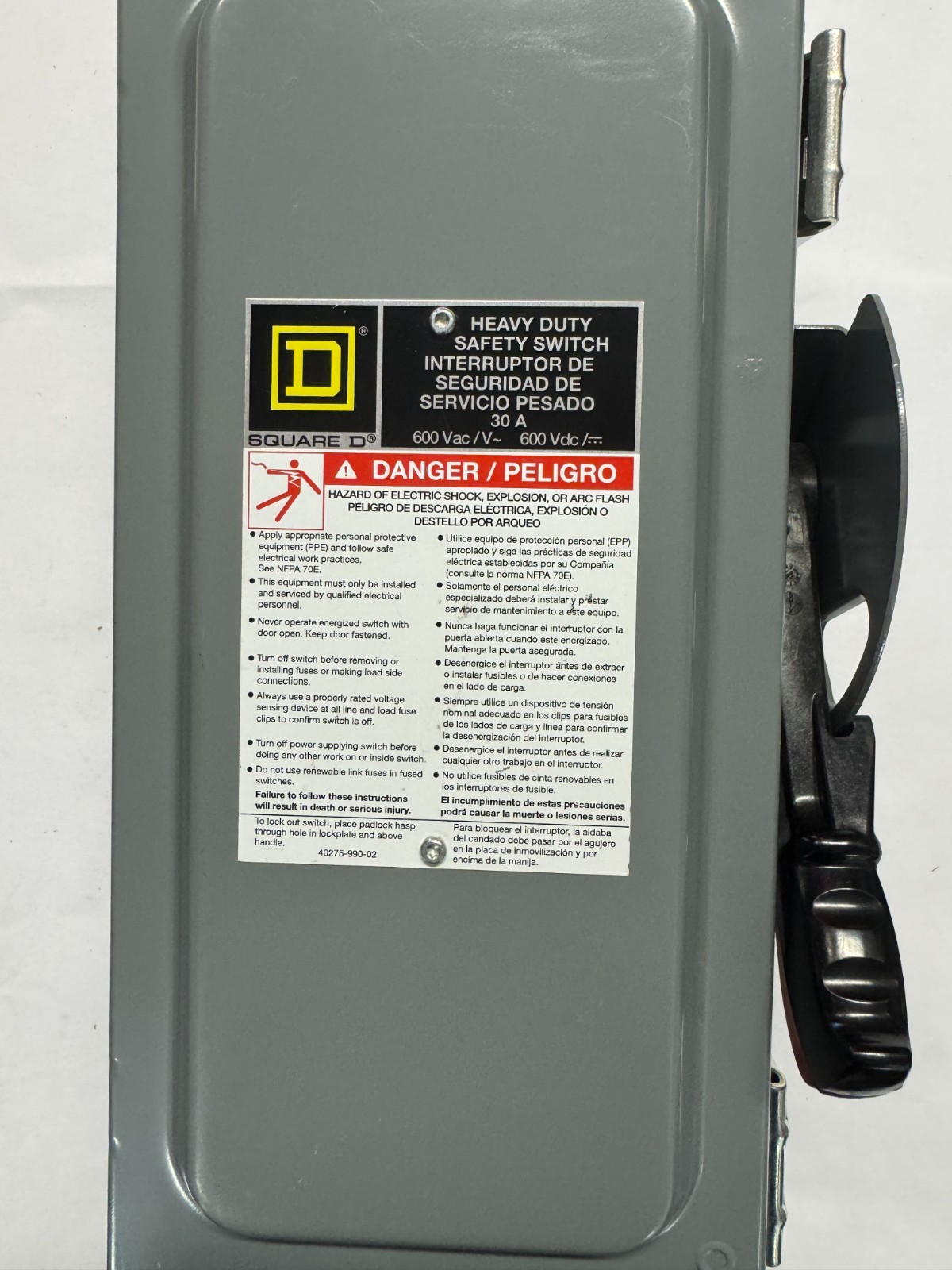 Square D HU361AWK 30 Amp 600v Heavy Duty Safety Switch Nema 3r Non-fused 3-Pole