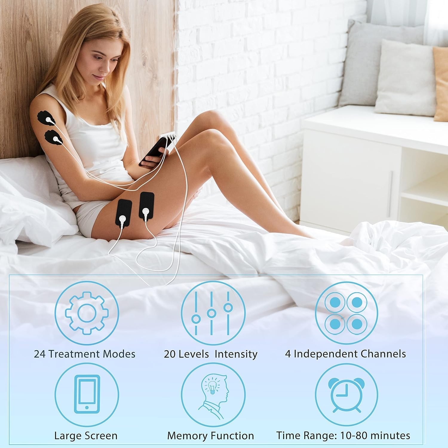 TENS/EMS Unit Muscle Stimulator for Pain Relief 24 Modes 20 Level Intensity