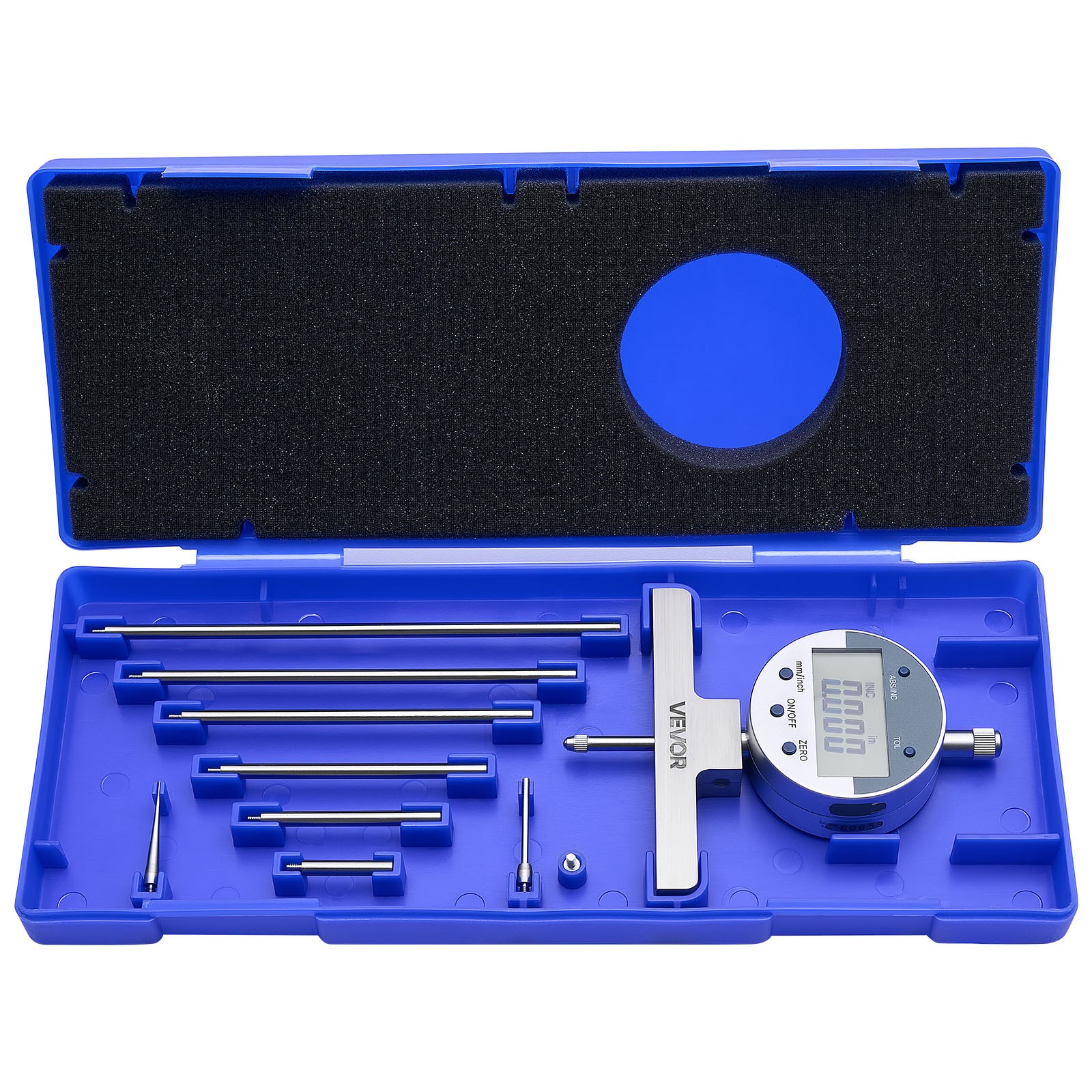 VEVOR Digital Depth Gauge 0-22in Range Precision Micrometer with 4 Anvils