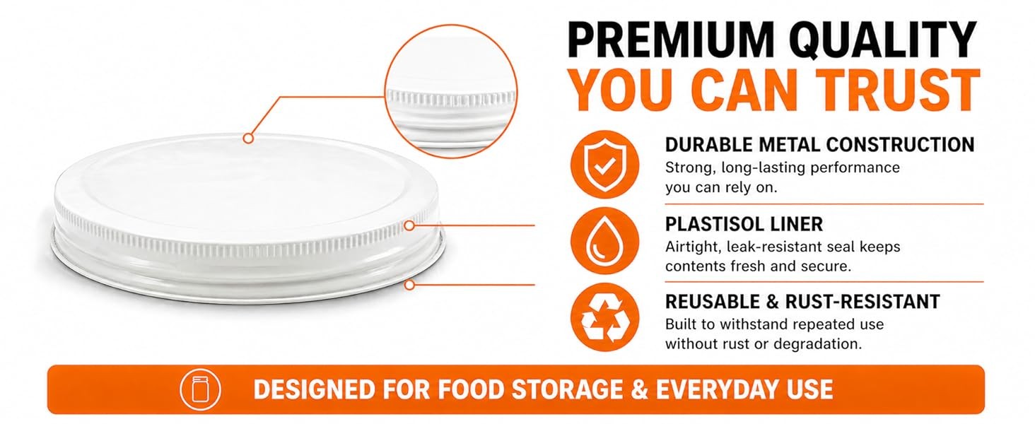 3-Pack White Metal Lids for 1 Gallon & 1/2 Gallon Wide Mouth Glass Jars – 110mm