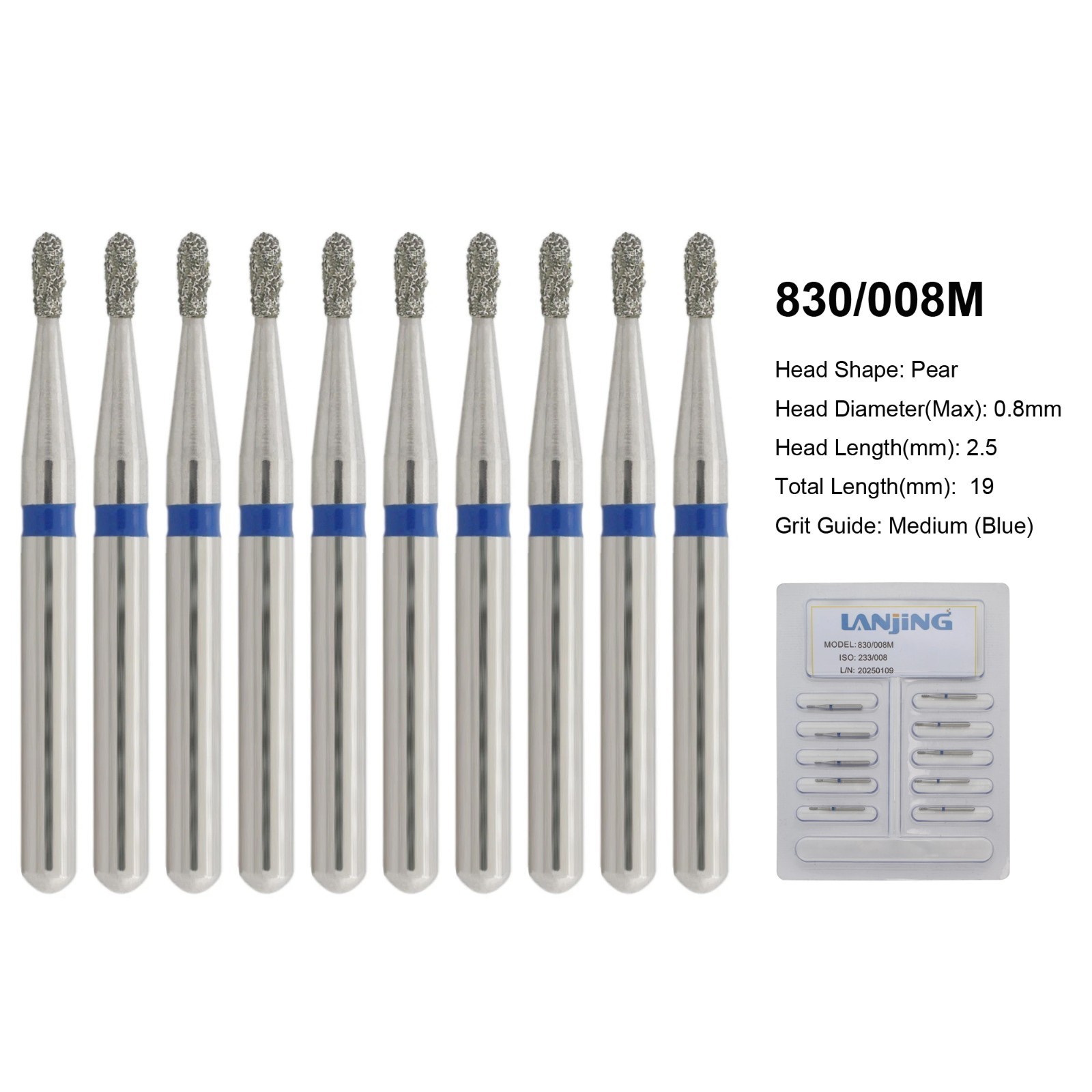 Dental Diamond Burs Pear Shape 830/008M Medium Grit FG High Speed Bur 330