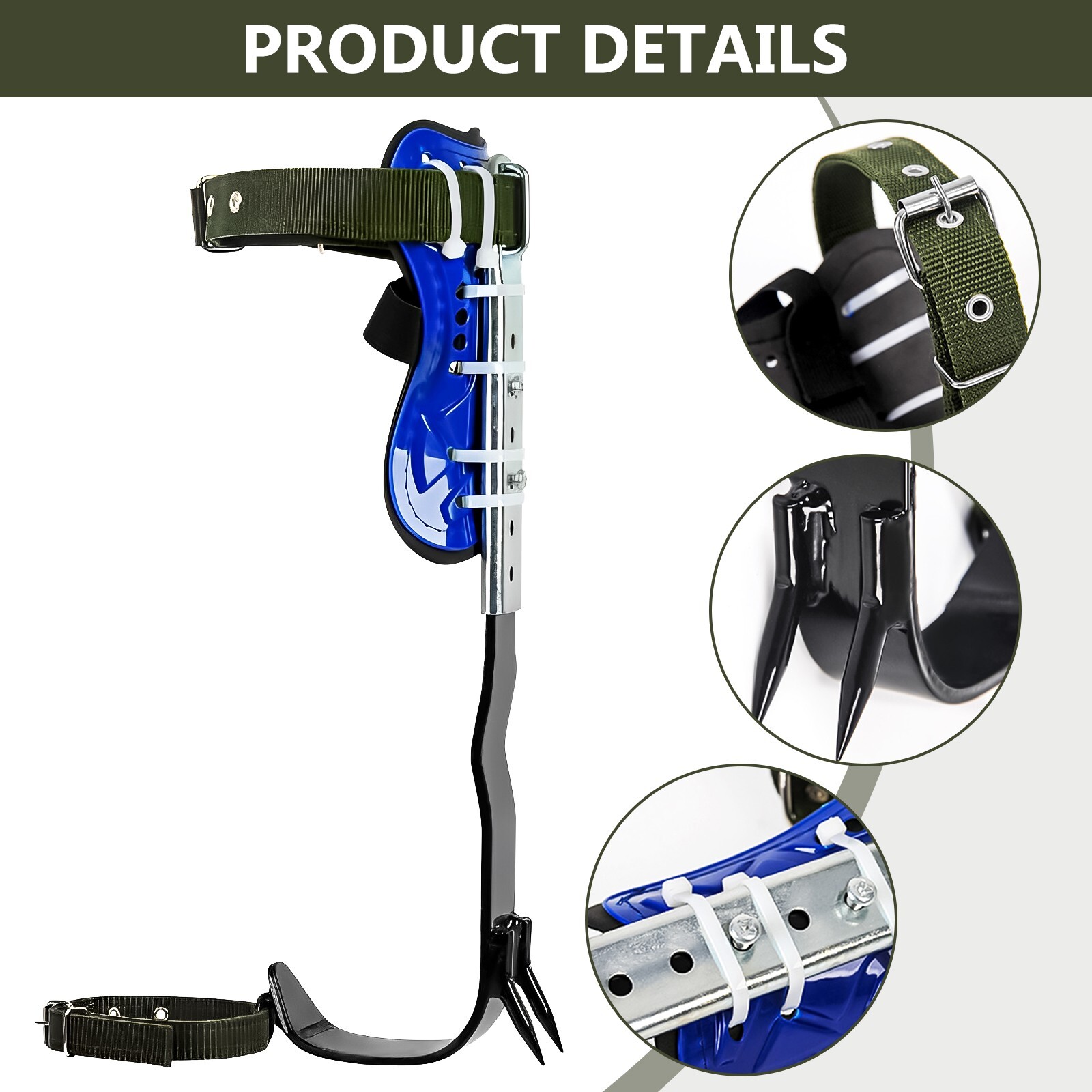 Tree Climbing Spikes Adjustable Height Pole Tree Climbing Spurs Steel w/2 Gear