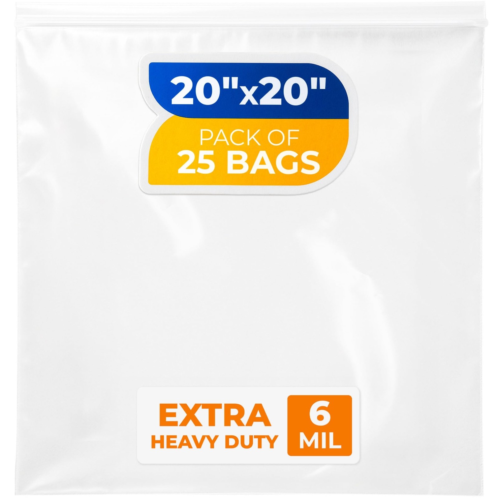 20″ x 20″ Extra Large Zip Seal Lock Bags, 6 Mil (Pack of 25) – Heavy-Duty