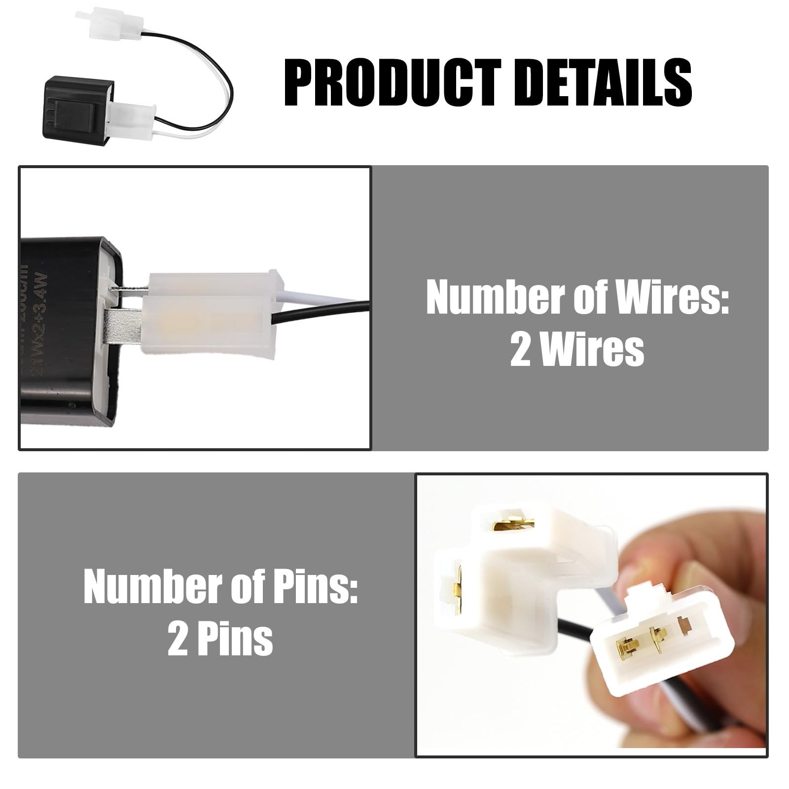2-Pin Electronic LED Flasher Relay with Wires, Adjustable 2 Prong Blinker