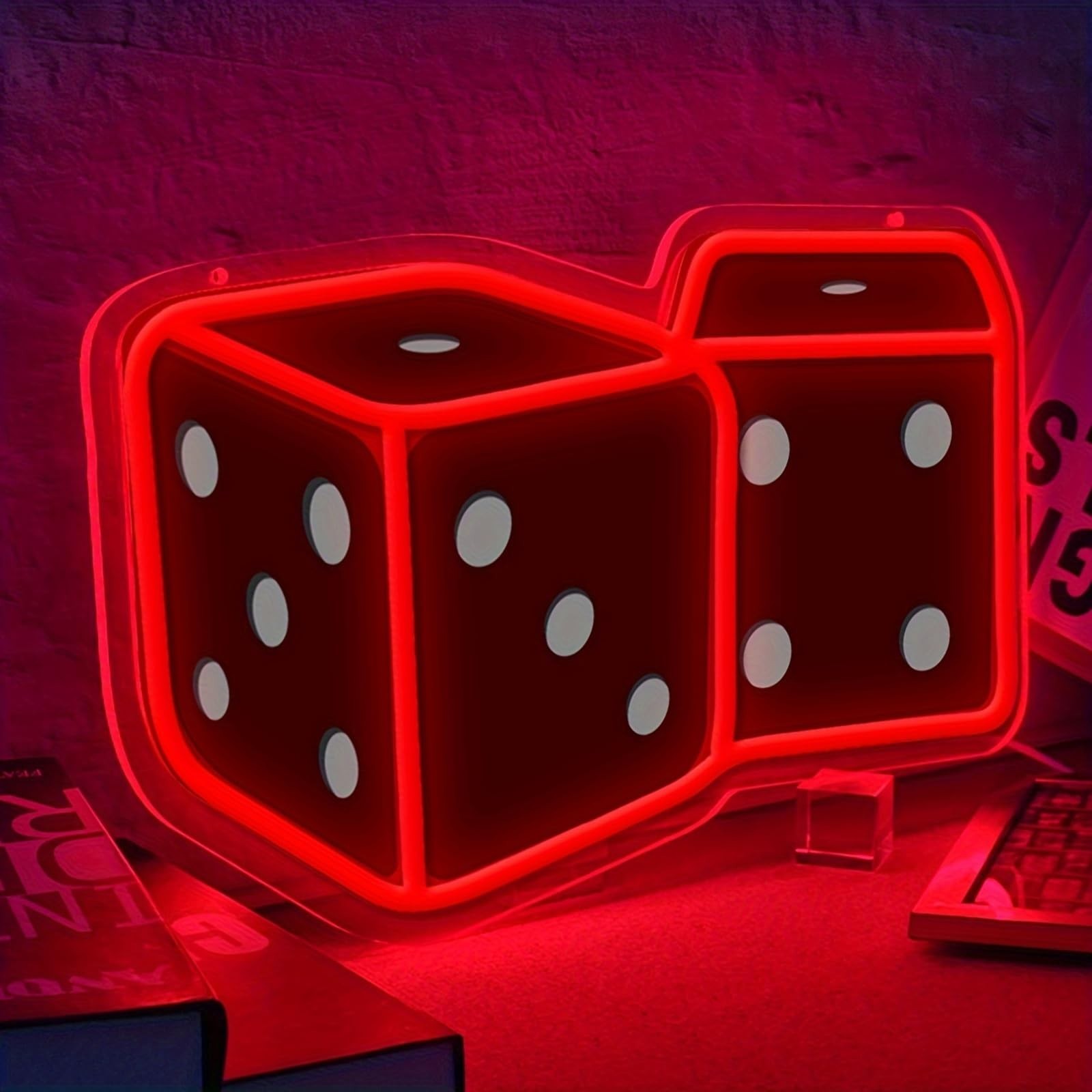Dice Neon Sign – 14.57″ × 9.45″ Adjustable Brightness Neo