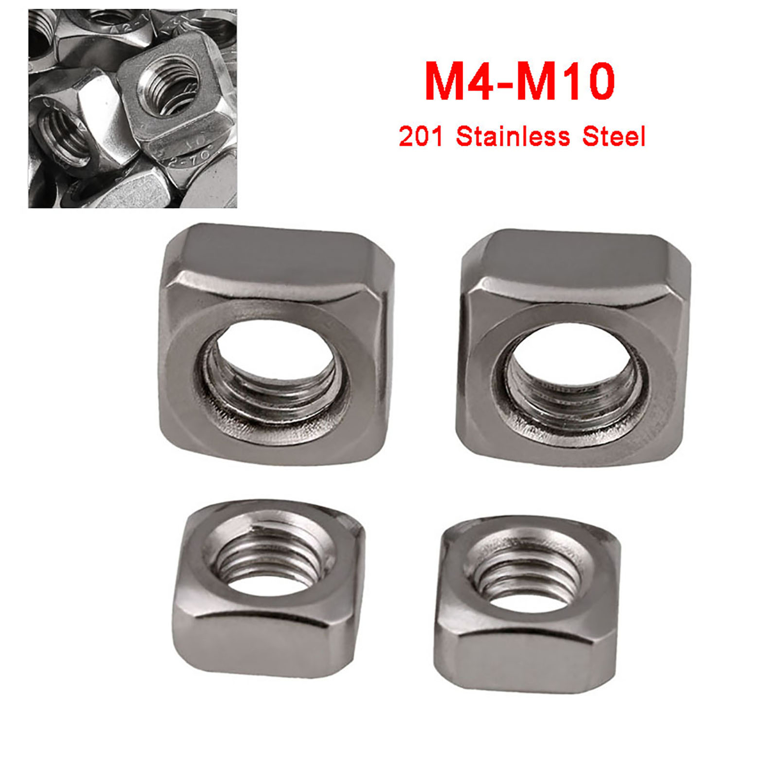 M4 M5 M6 M8 M10 SUS 201 Stainless Steel Square Nuts Locking Nuts Metric Thread