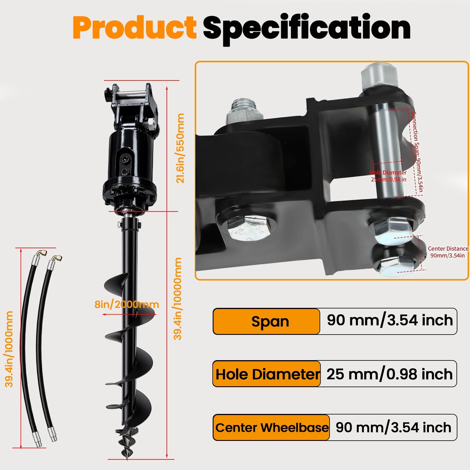 Mini Excavator Attachment Hydraulic Auger Drill 0.8Ton-2Ton 200mm Diameter Auger