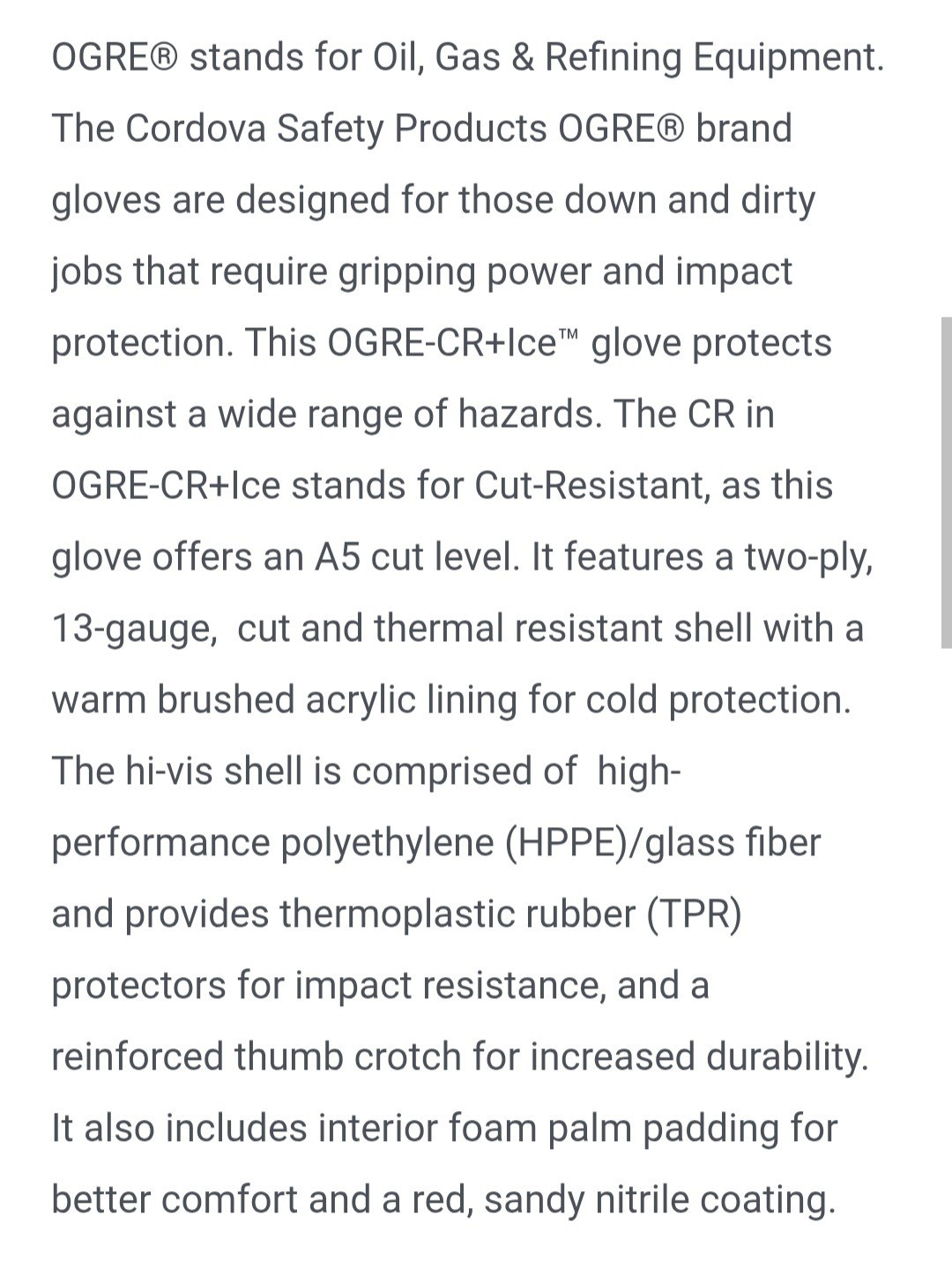 Cordova OGRE CR ICE Work Gloves XL 7738 Impact Cut Resistant ANSI A5 Thermal Red