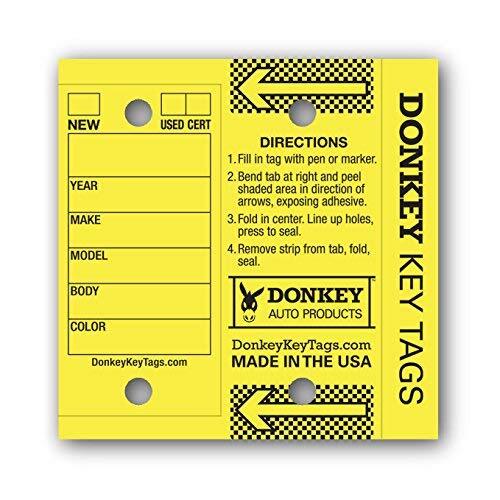 Donkey Key Tags Laminated Self-Protecting 250 Tags Per Box with Metal Rings Y…