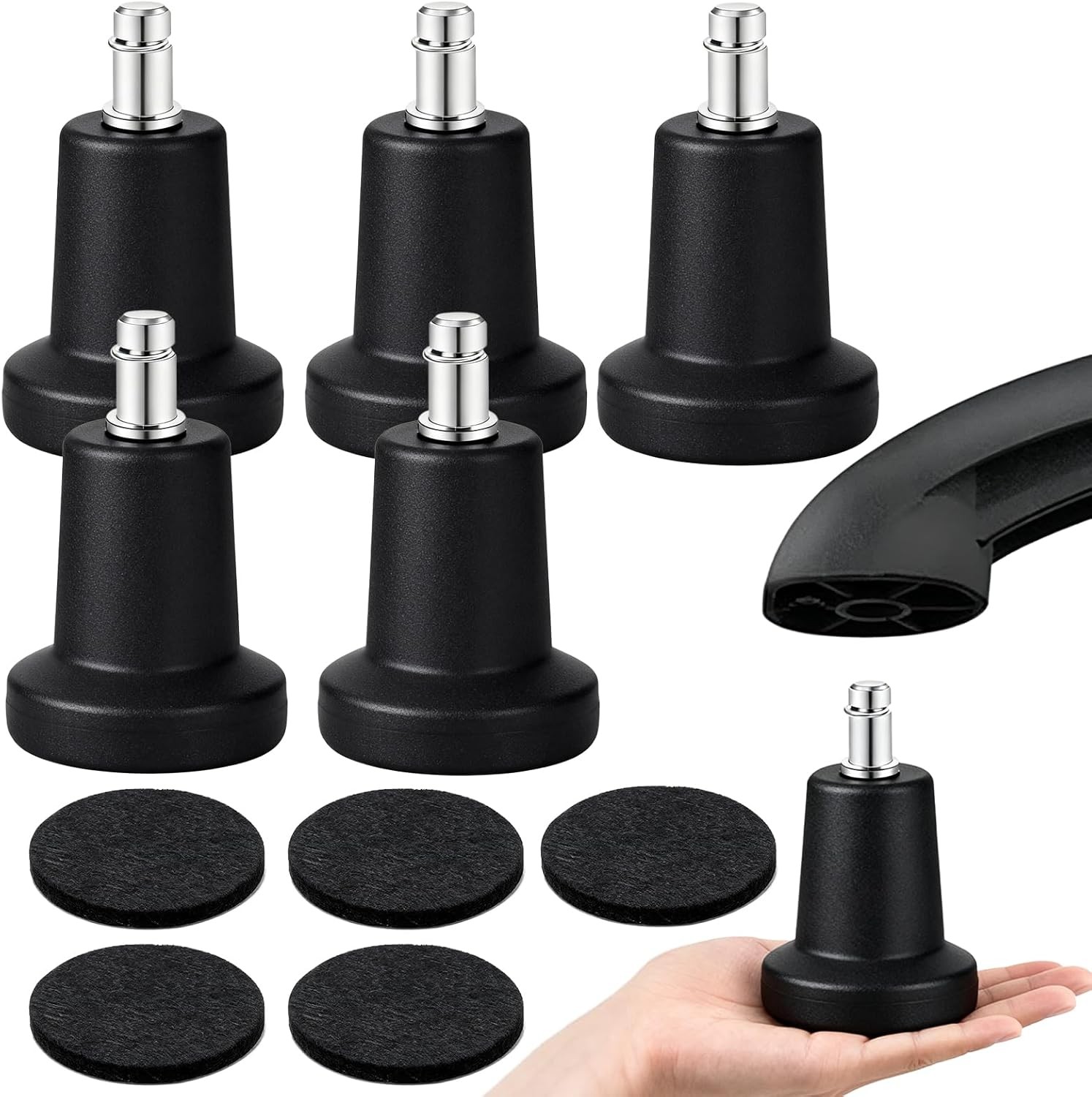 Office Chair Bell Glide Replacement Stationary Caster Feet with Felt Pads 5 Pack