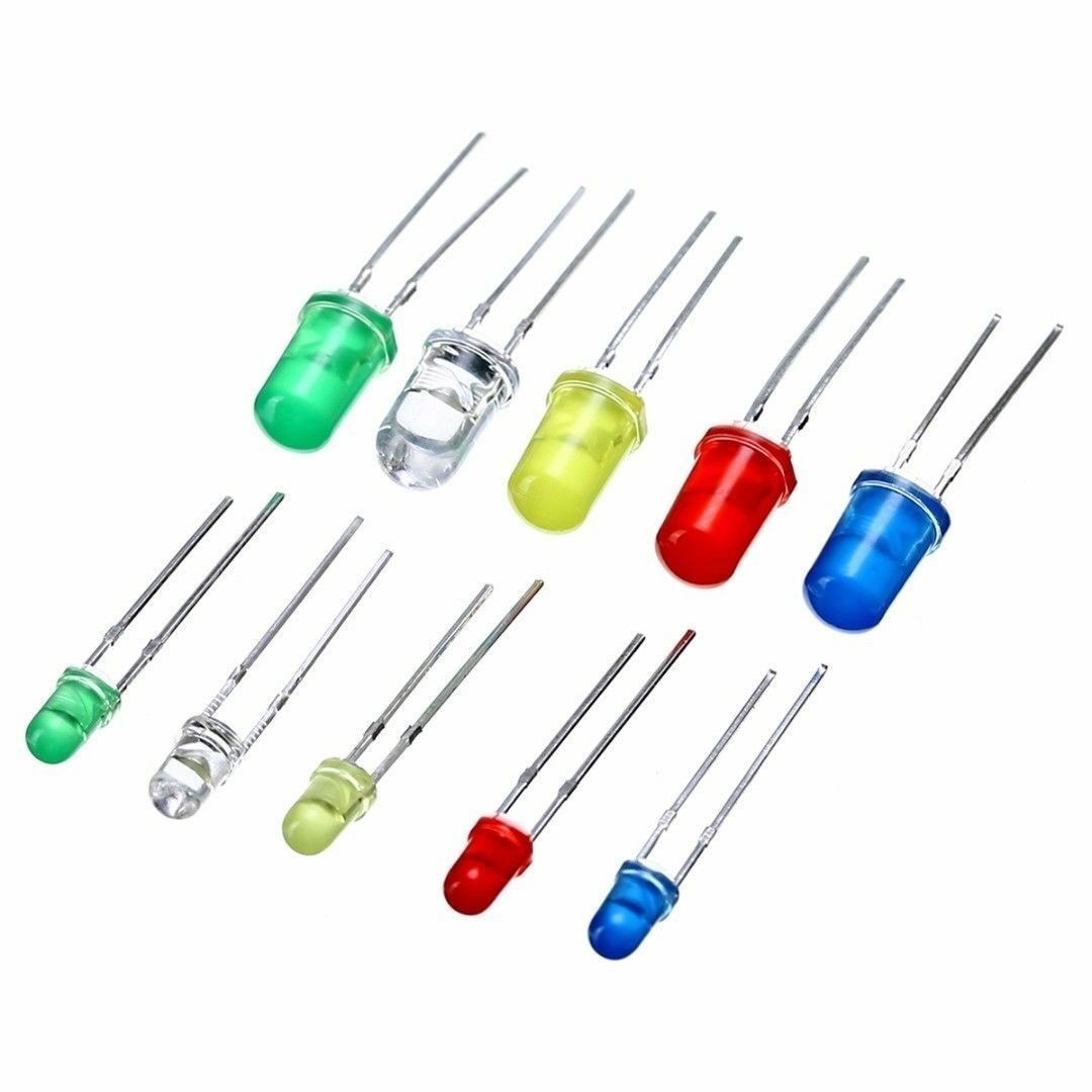 300Pcs 5mm 3mm LED Light Kit Yellow White Blue Red Green Assortment with Case