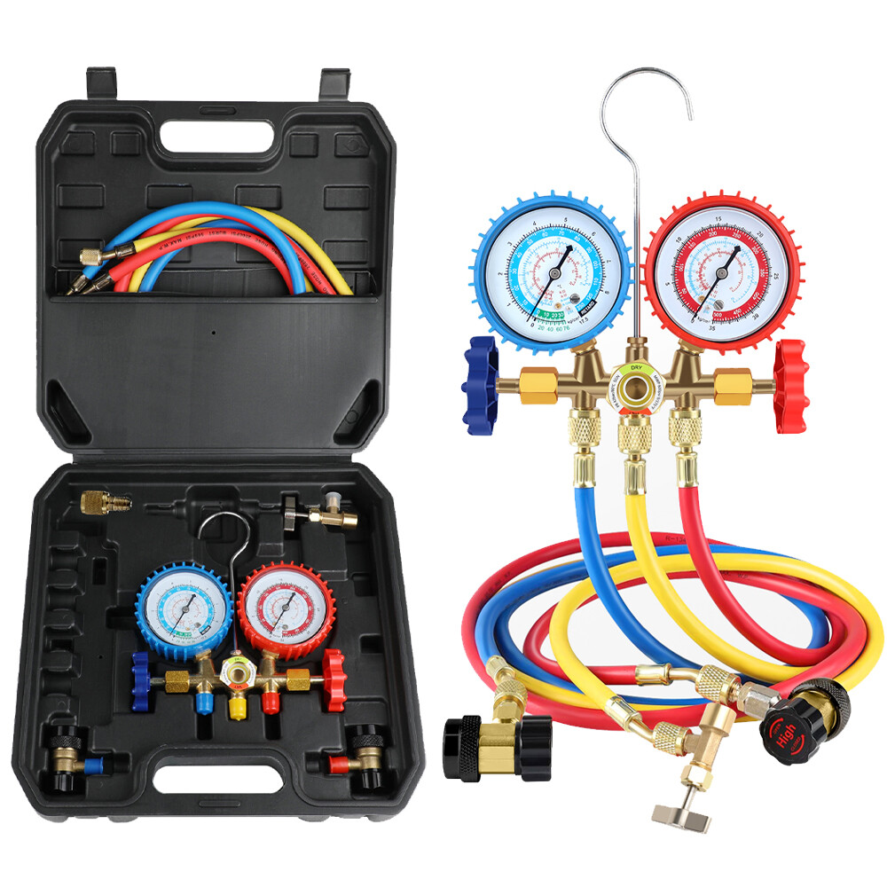 1/4&1/3HP 3/4CFM Rotary Air Vacuum Pump Single Stage HVAC AC Manifold Gauge Set