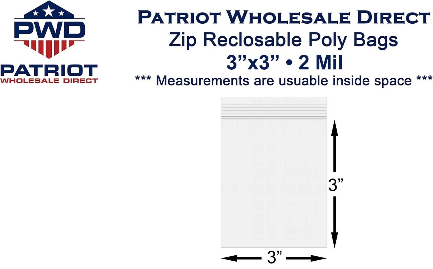 3″x 3″ Clear 2 Mil Zip Top Seal Reclosable Poly Bags – 1,000 Bags – BPA Free
