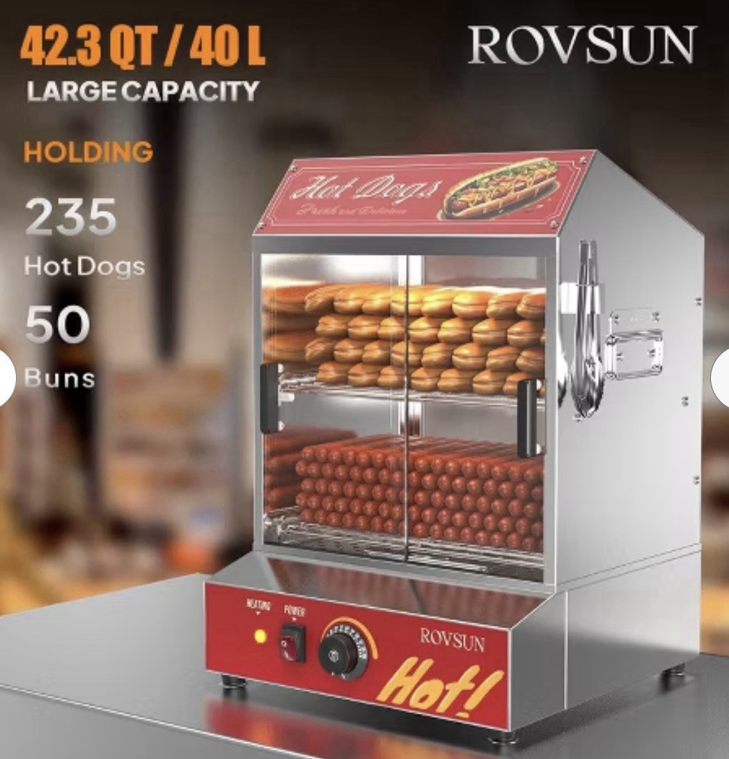 ROVSUN Hot Dog/Bun Steamer 42.3QT/40L Holds 235 Hot Dogs 50 Buns
