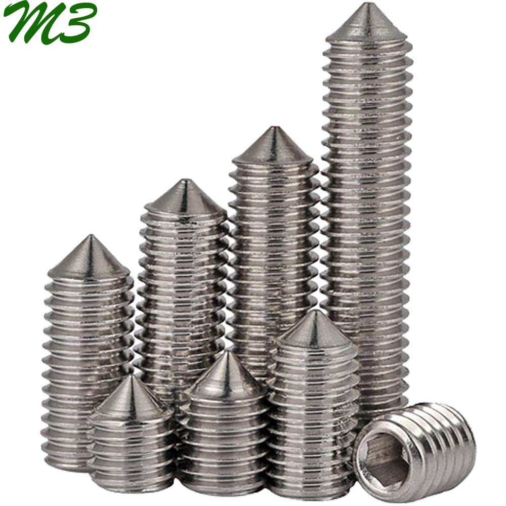 M3 – 0.5 A2 Stainless Steel Grub Screws Hex Socket Set Screws Cone Point DIN 914