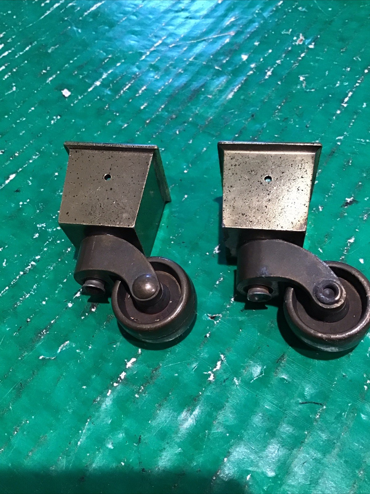 (2) Vintage Swivel Brass 1″ Square Tapered Cup Caster w/ 1″ Wheel Furniture