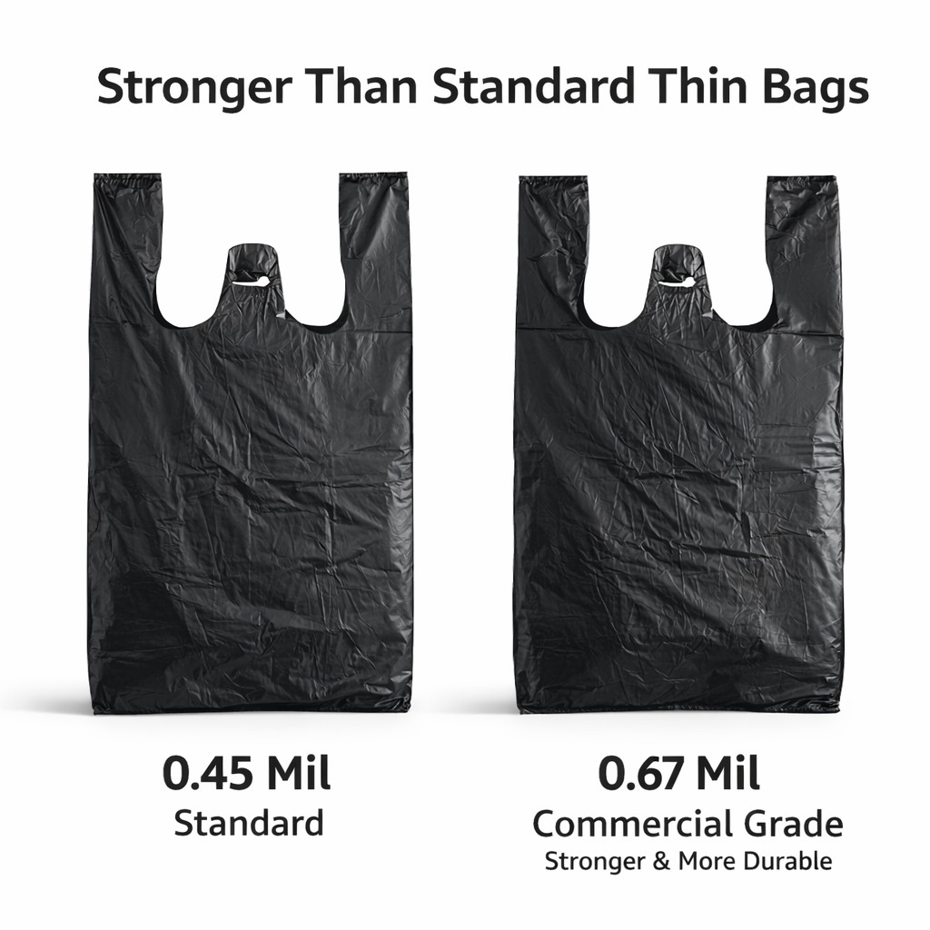 Bags 1/6 Large 21 x 6.5 x 11.5 BLACK T-Shirt Plastic Grocery Shopping Bags F&S