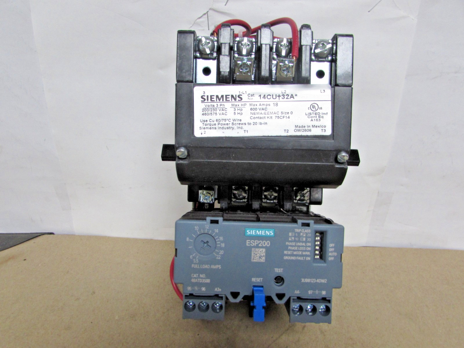 Siemens 14CUC32AH Size 0 Starter W/ 480v Coil – 3-12a Overload (NEW – IN BOX)