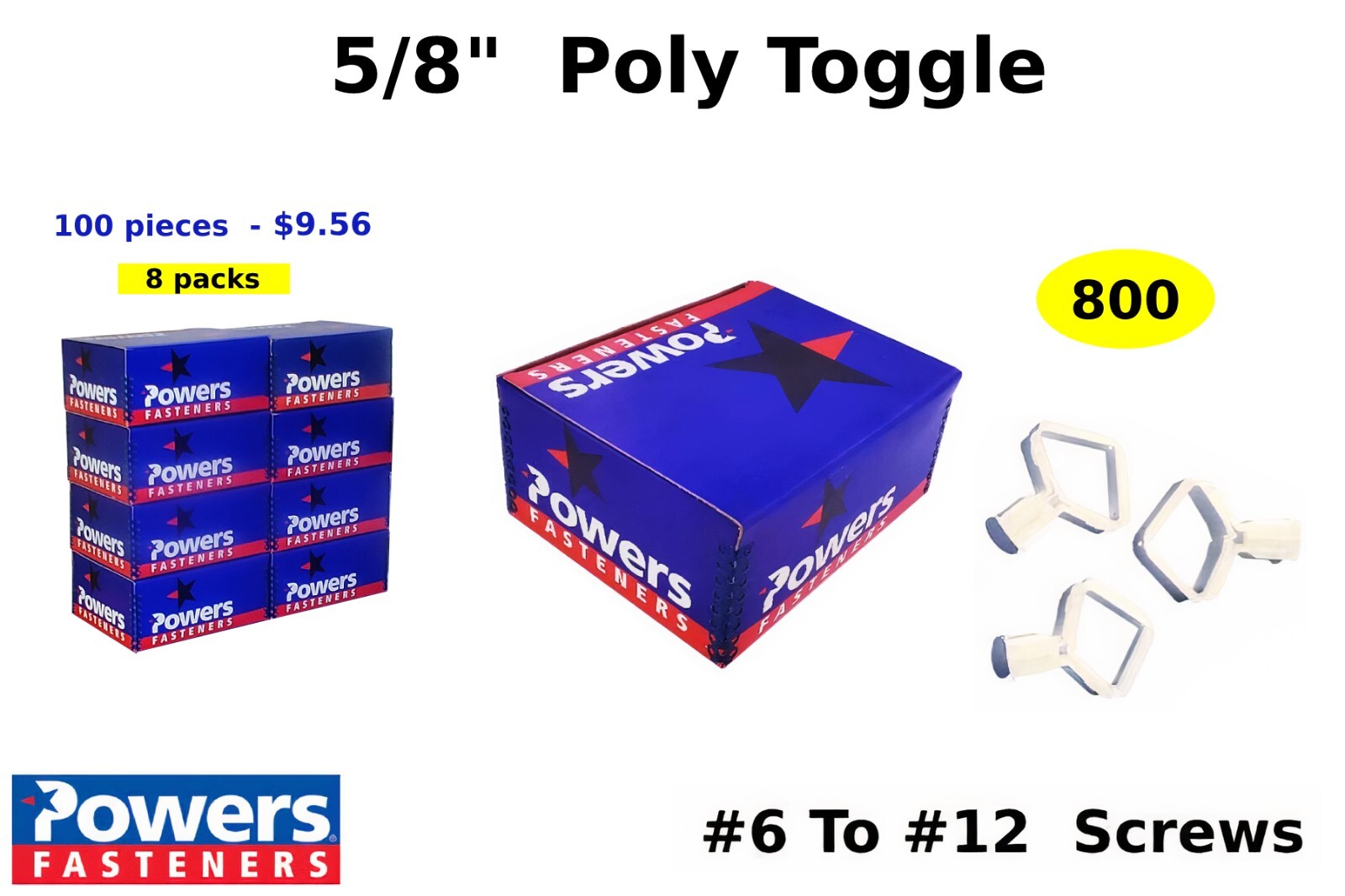 5/8 Poly Toggle Drywall Anchors Plastic Hollow Wall Anchor Screws kit 800 8/Box