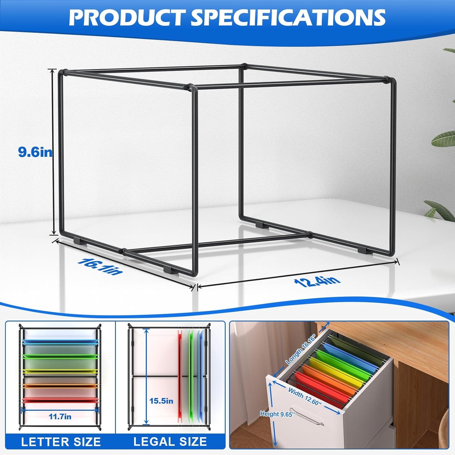 Legal/Letter Size Hanging File Folder Frame,9.45″ H Hanging Files Holder,Desk