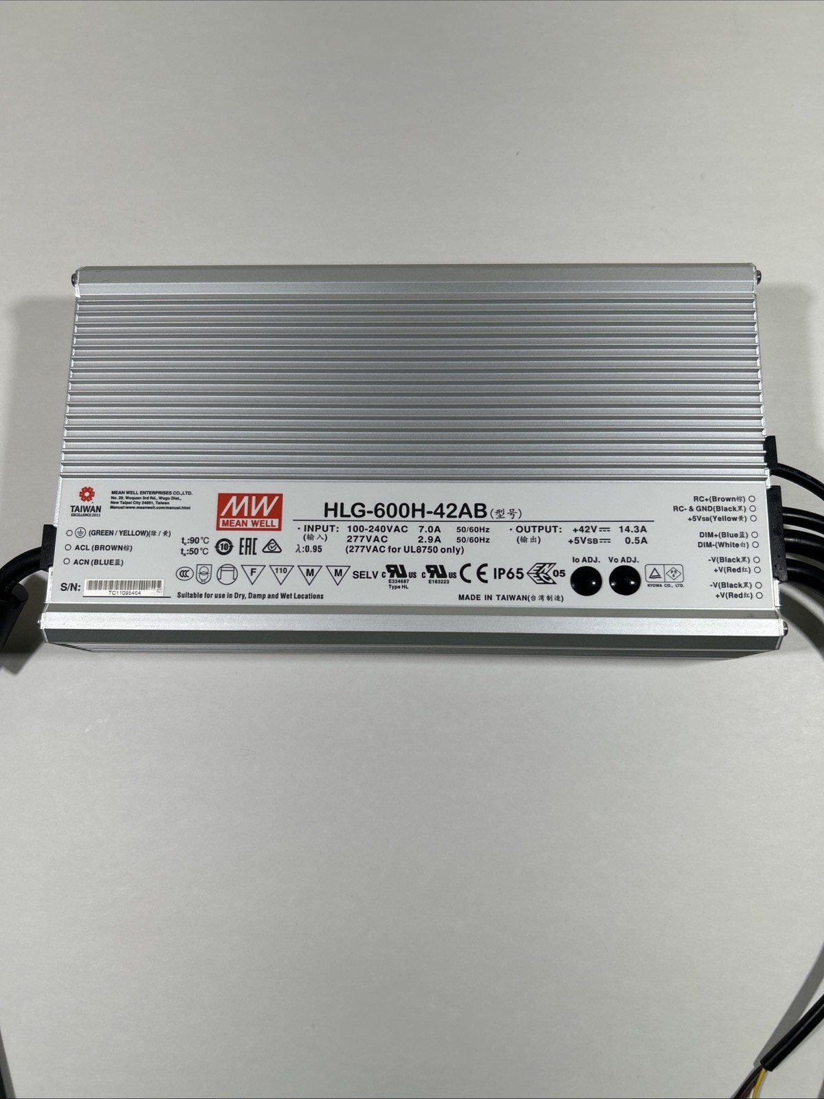 Mean Well HLG-600H-42AB Power Supply 600W 42V – Adjustable Dimmable