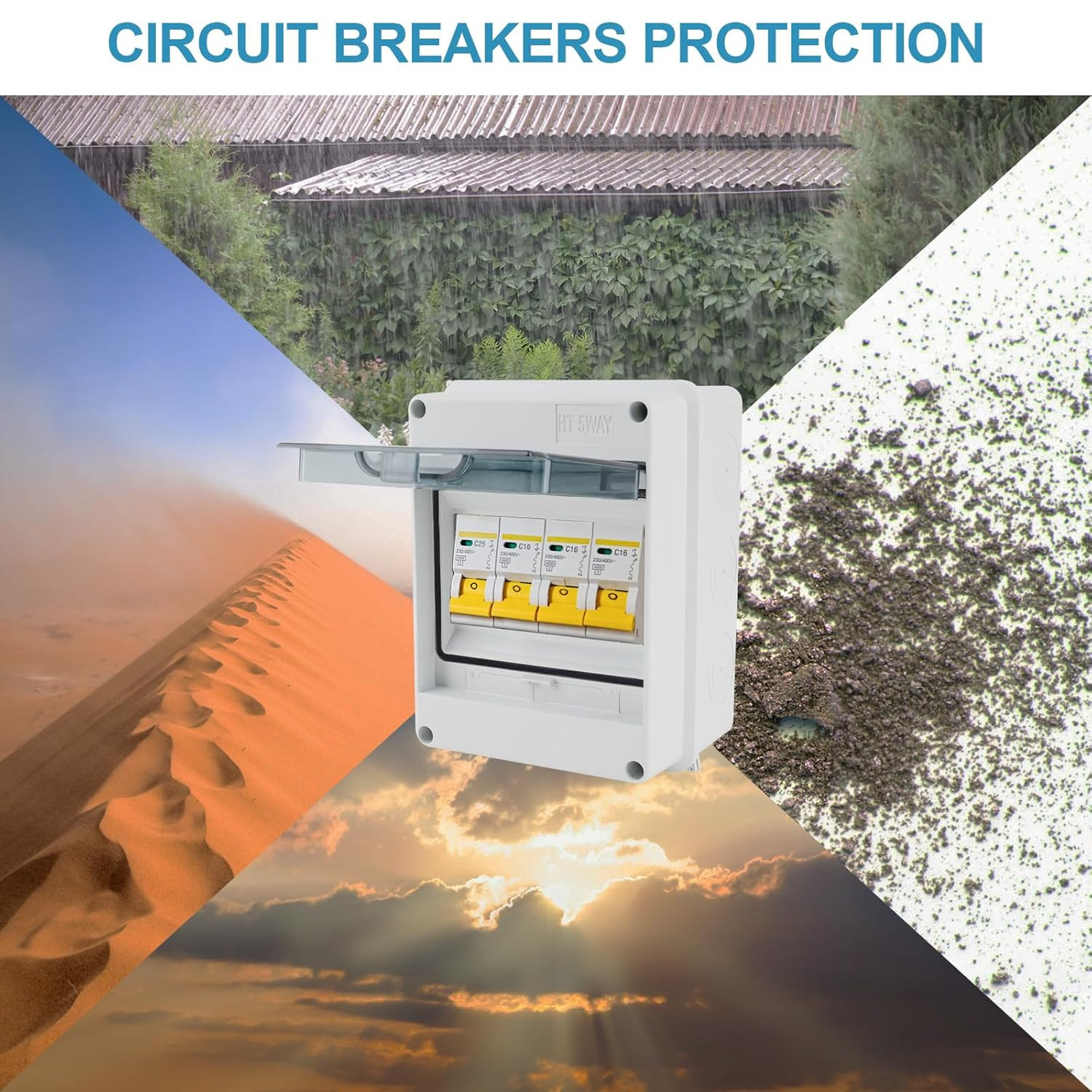5-Way IP65 Circuit Breaker Box with DIN Rail ABS Plastic Enclosure Indoor/Outdoo