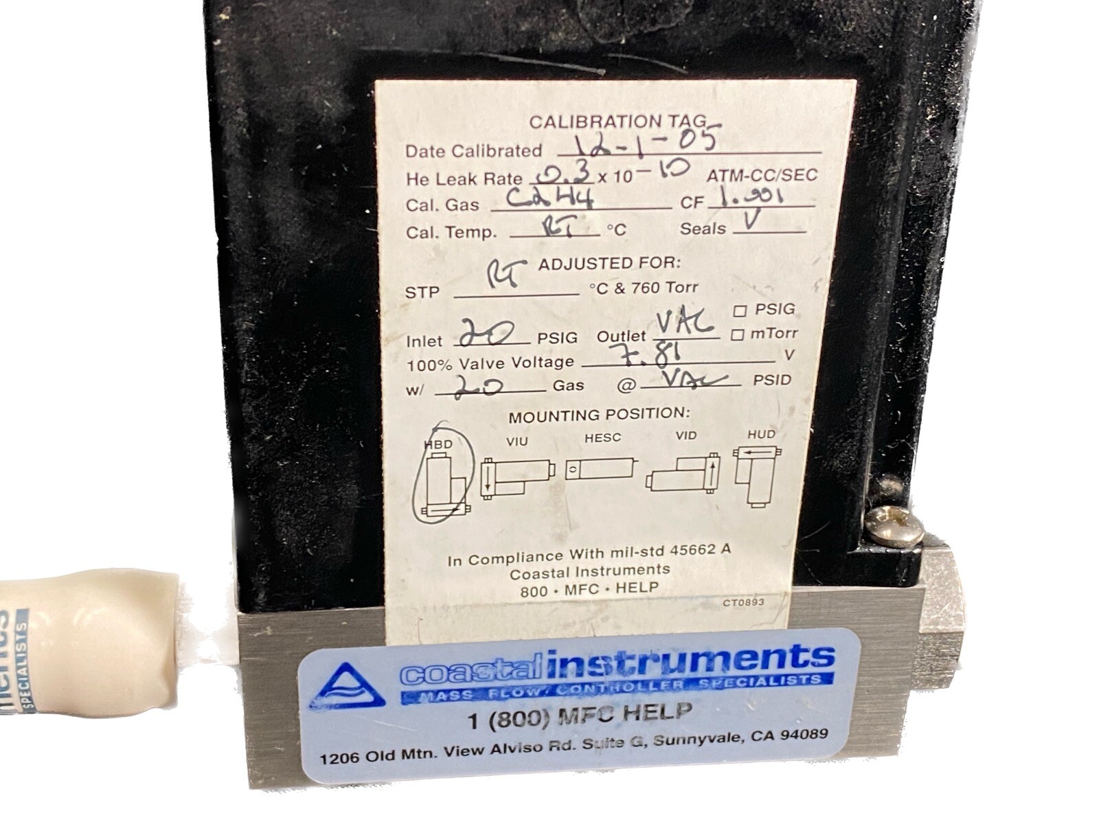 TYLAN Model FC-260 200SCCM SiH4 150 PSIG Max Mass Flow Controller Calibrated