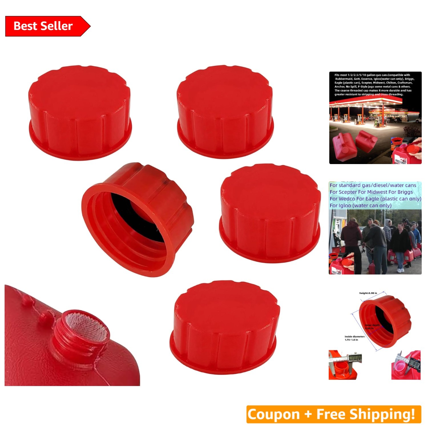 Upgrade Your Fuel System – 5 Pack Gas Can Cap Replacement for 1-5 Gallon Tanks