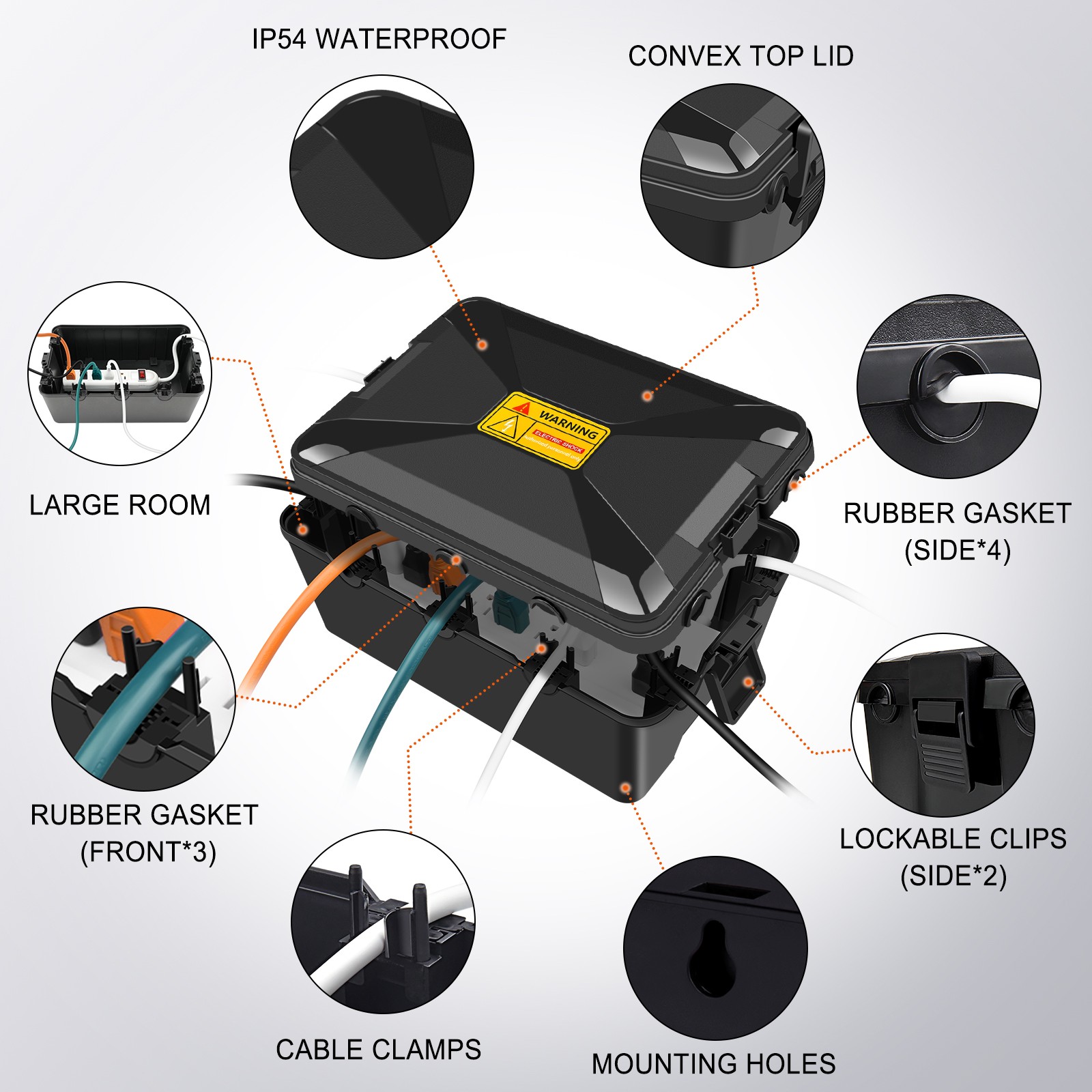 7-Cable Entry Outdoor Extension Cord Cover IP54 Waterproof Electrical Box 1PK
