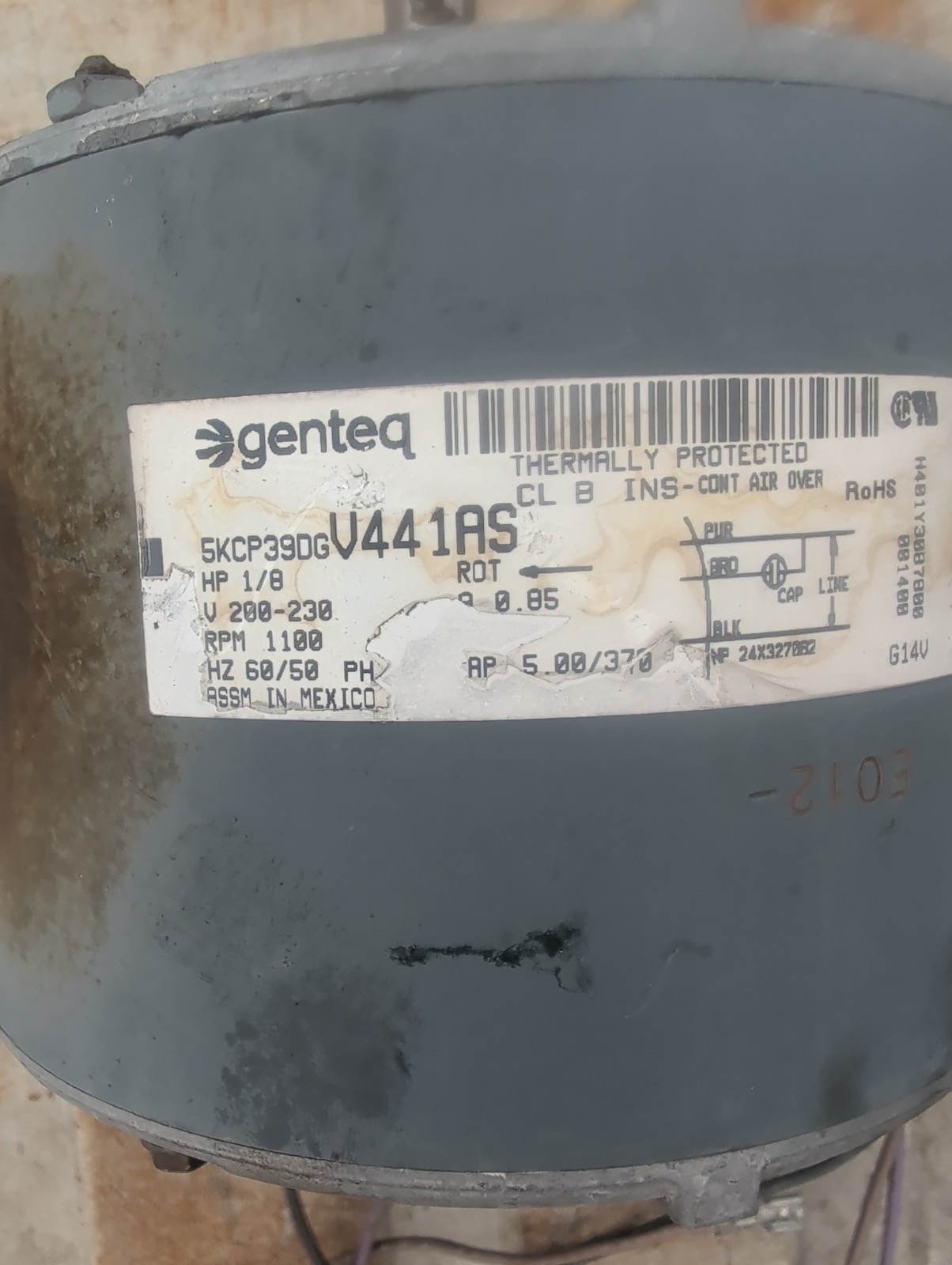 Genteq 5KCP39DGV441AS 1/8HP 200-230V 1100RPM Condenser Fan Motor Tested