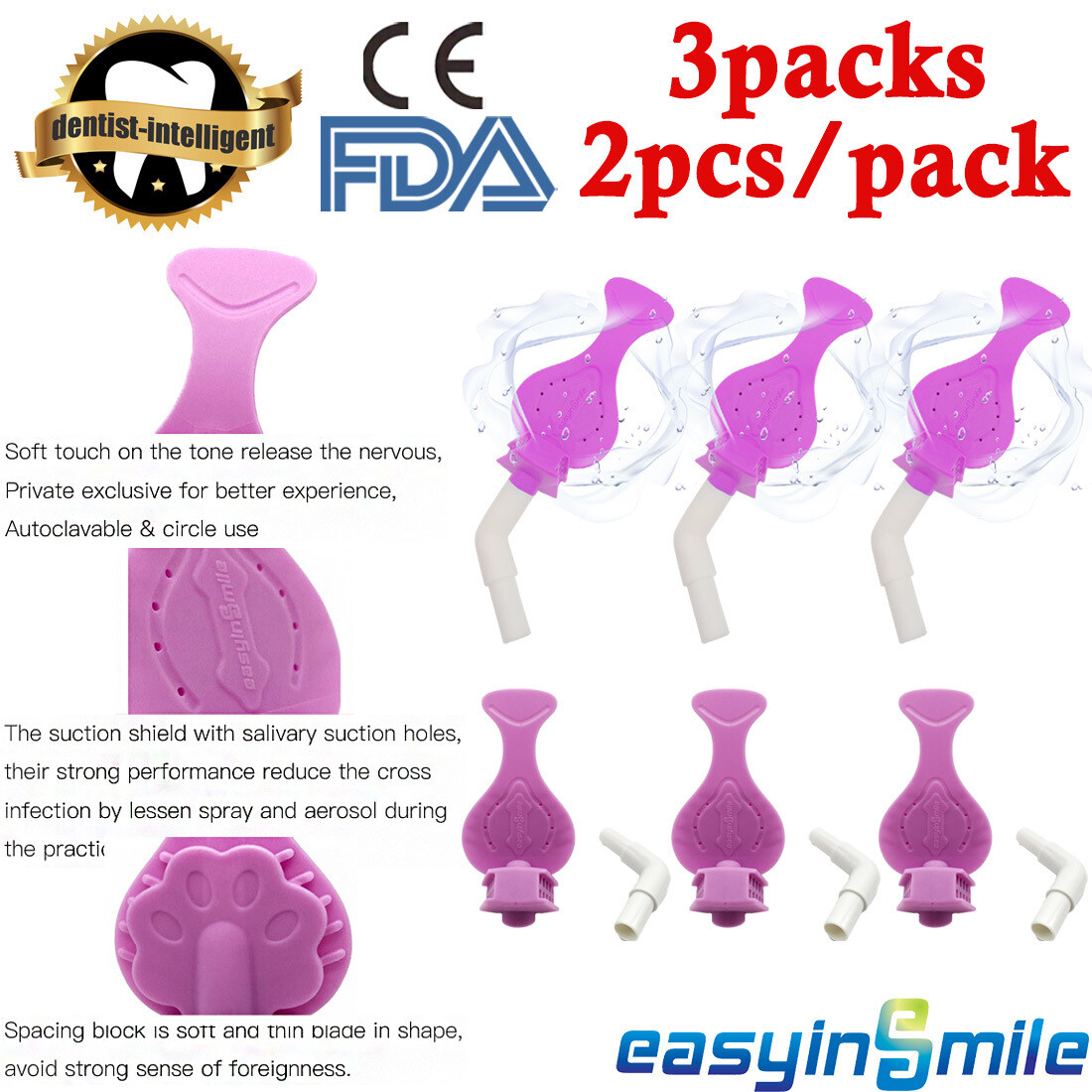 6Pcs Dental DryShield Isolation Adapter HVE Suction Silicone Saliva Suction Tube
