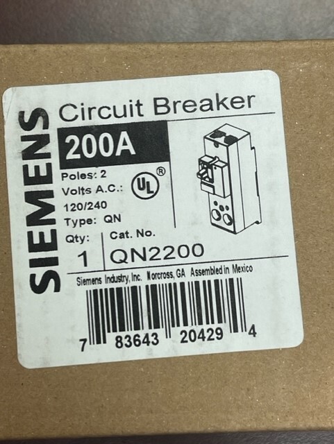 ITE Siemens QN2200 QN2200R 2 Pole 200 Amp 120/240 Volt 10K AIC Main Breaker