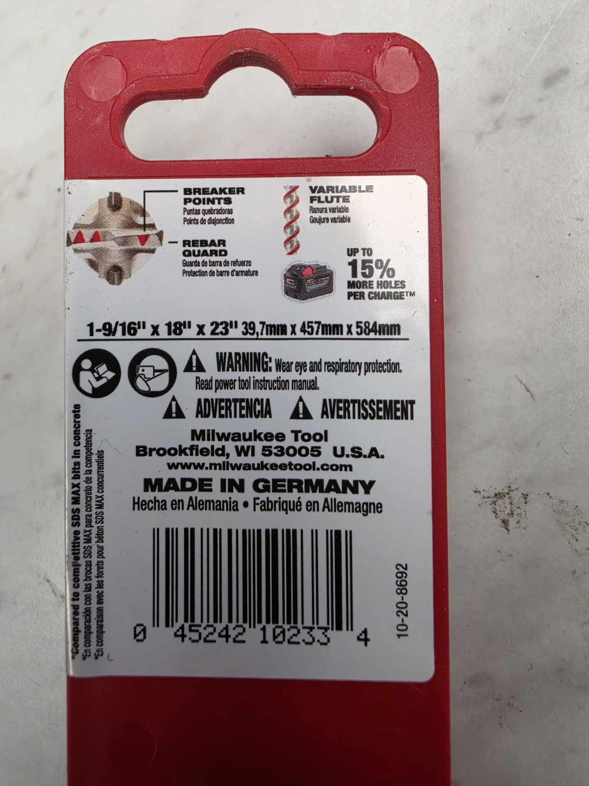 Milwaukee 48-20-3990 SDS-Max 1-9/16 in.x 18 in.x 23in 4 Cutter Rotary Hammer Bit