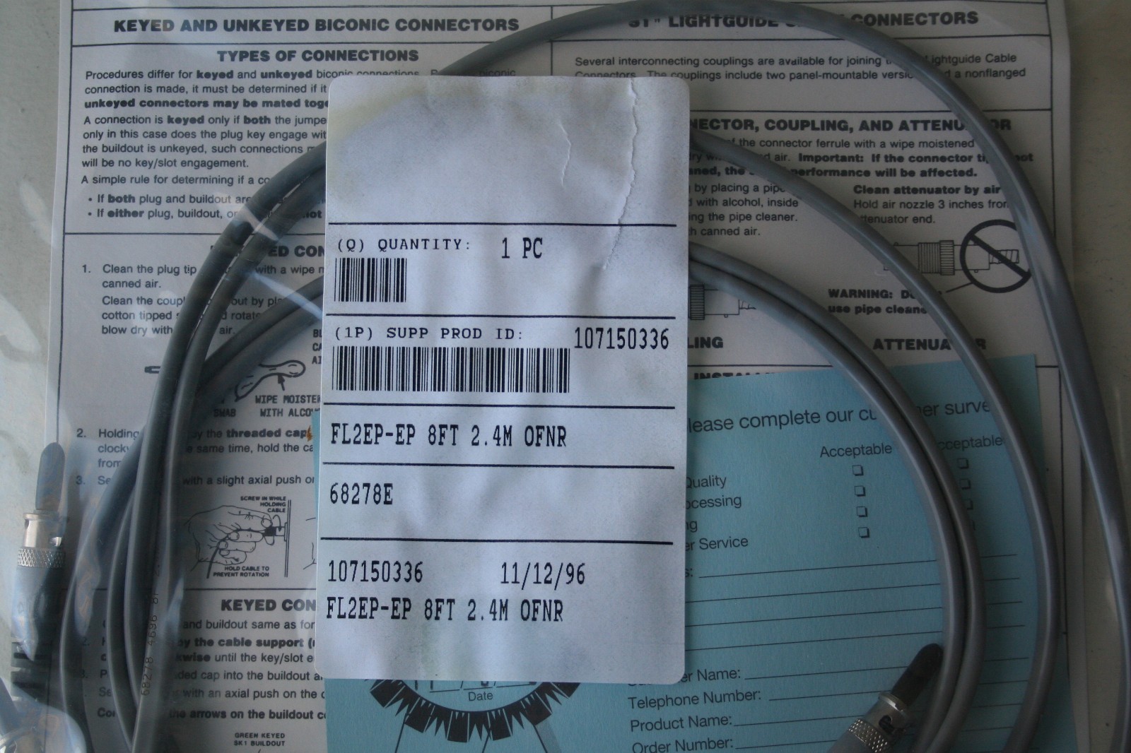 New Lucent Technologies FL2EP-EP 8FT 2.4M OFNR Fiber Optic Cable – 107150336