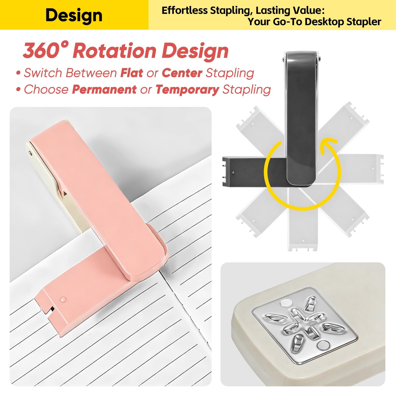 360 Degree Rotate Office Desk Swing-Arm Swivel Stapler with 1000 Staples, 25 …