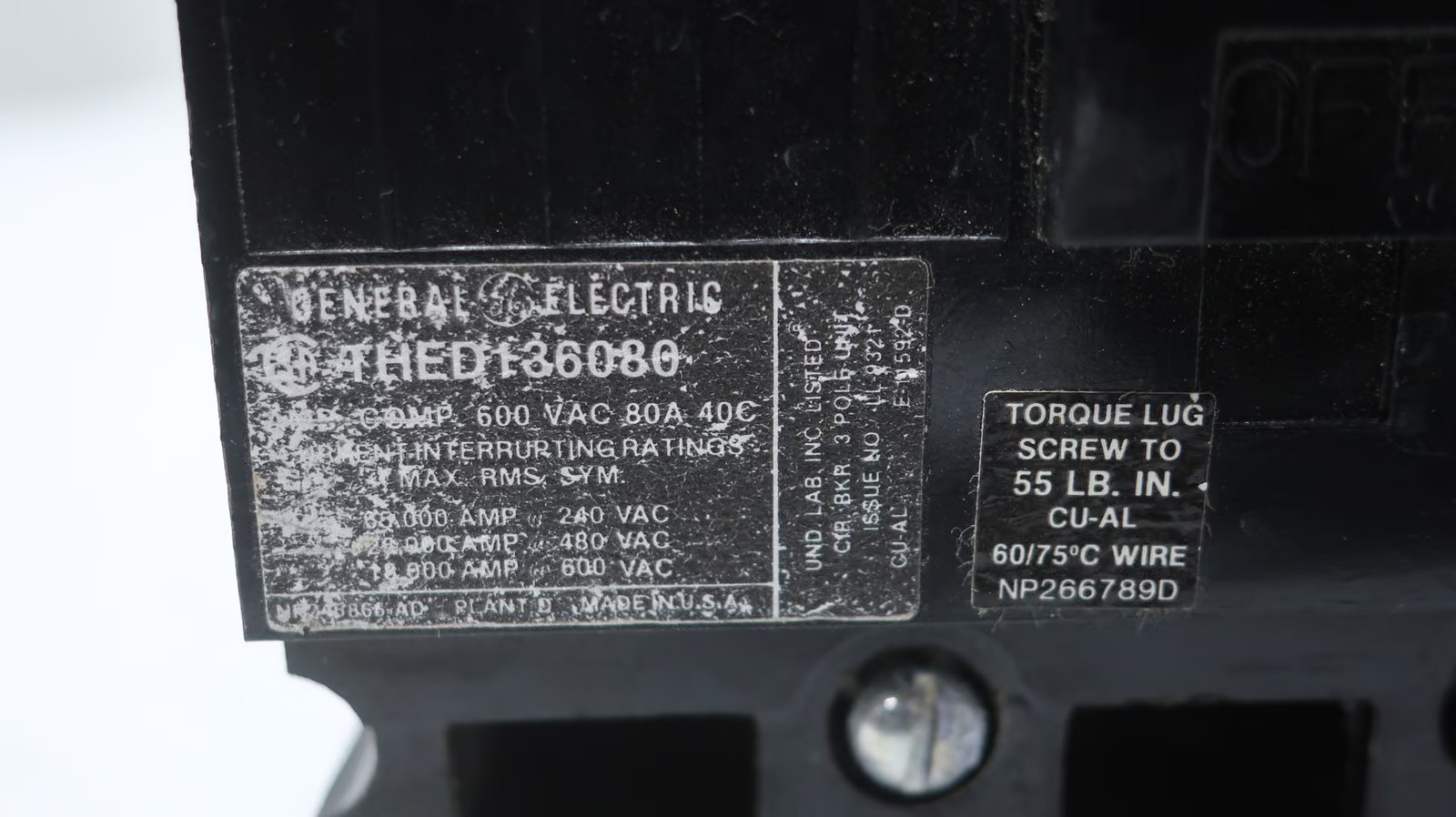 General Electric Ge THED136080 Molded Case Circuit Breaker 80a 600v-ac 3p