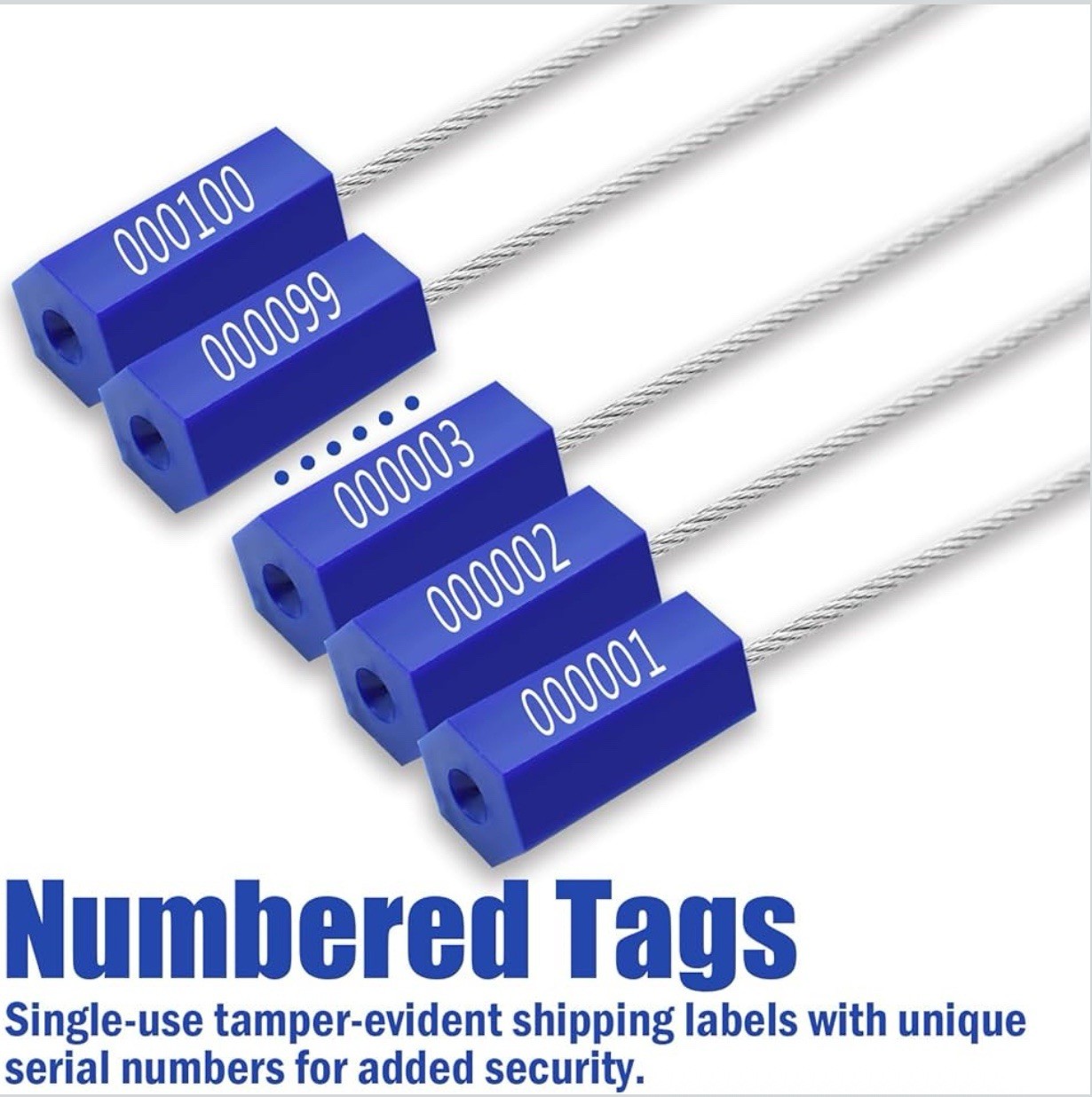 100 PCS Security Cable Seals Numbered Tamper Proof Security Tags, Blue Steel