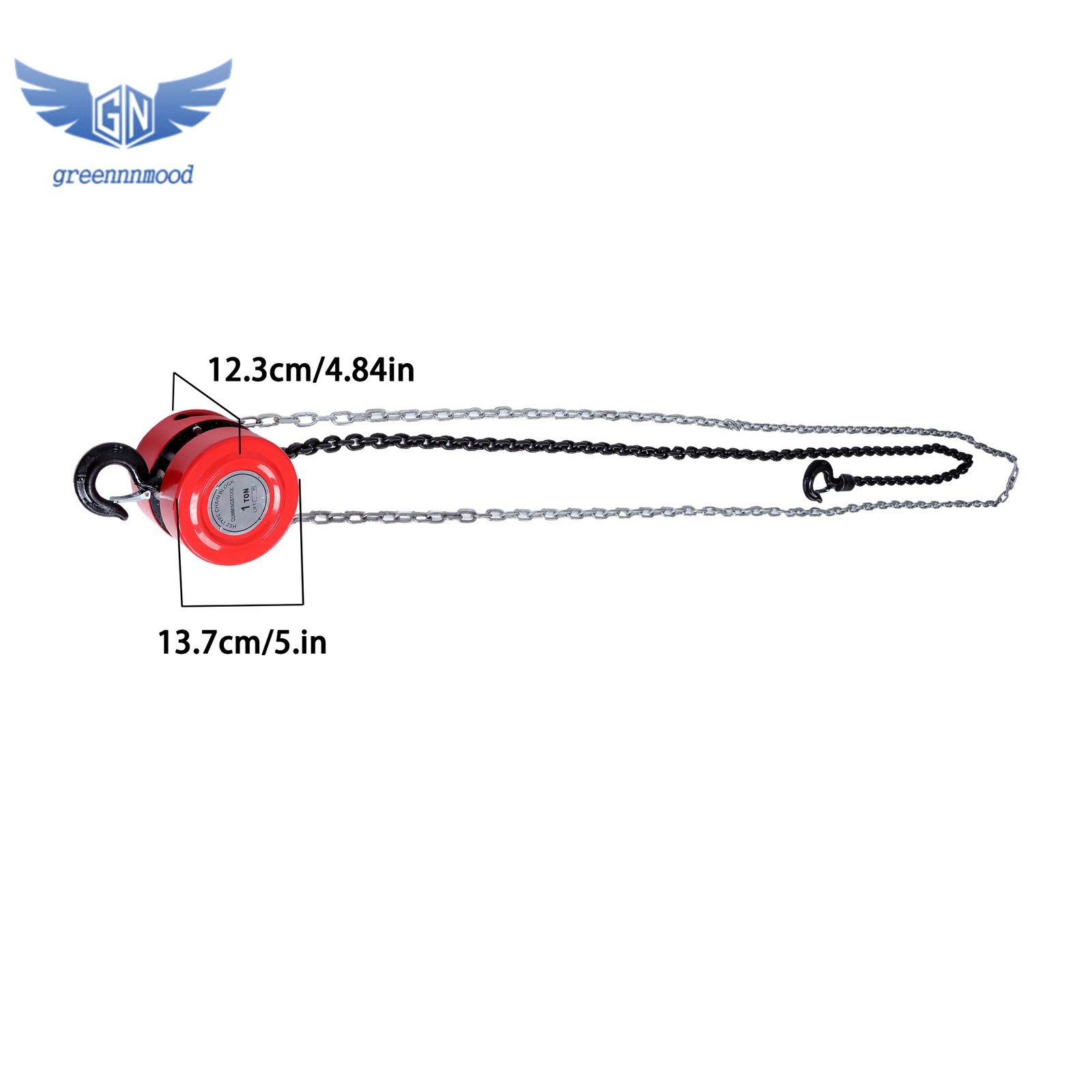 Manual Chain Hoist | 1 Ton / 2200 lbs Capacity | 8ft / 2.5m Lift | 2 Hooks Red
